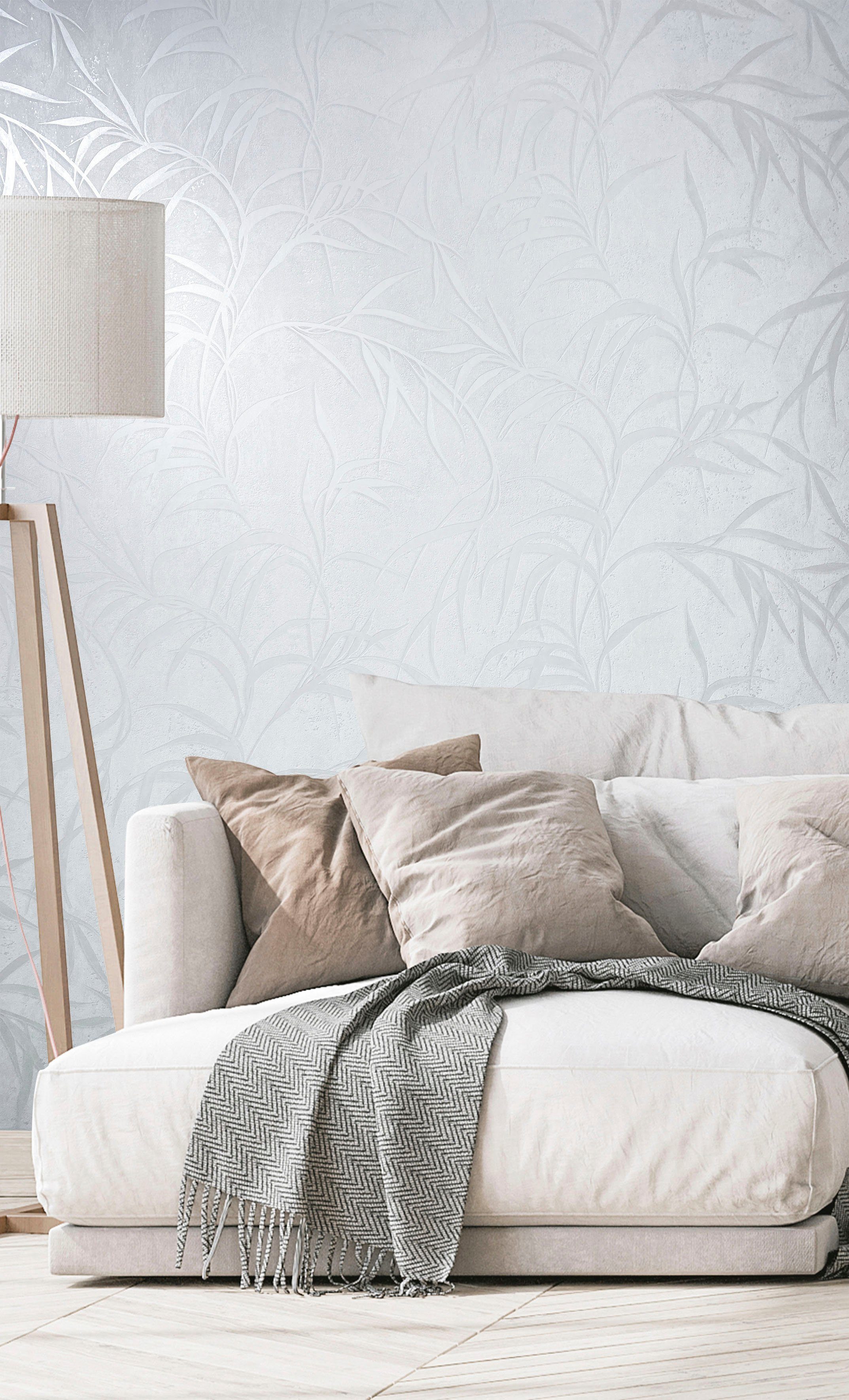 Marburg Vliestapete Fern, strukturiert, glänzend, moderne Vliestapete für Wohnzimmer Schlafzimmer Küche weiß | Vliestapeten