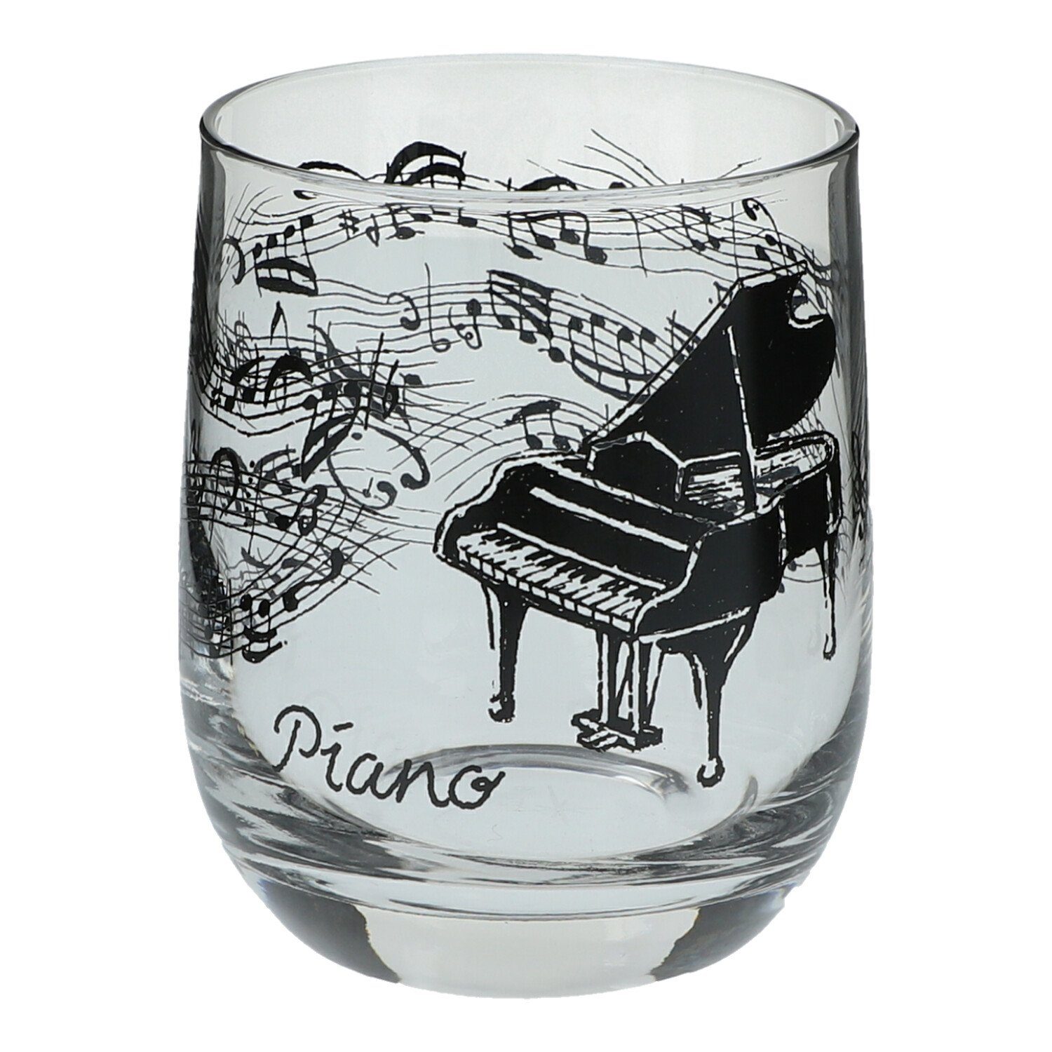 Glas Glas mit Instrumenten und musikalischen Motiven - Instrument: Piano