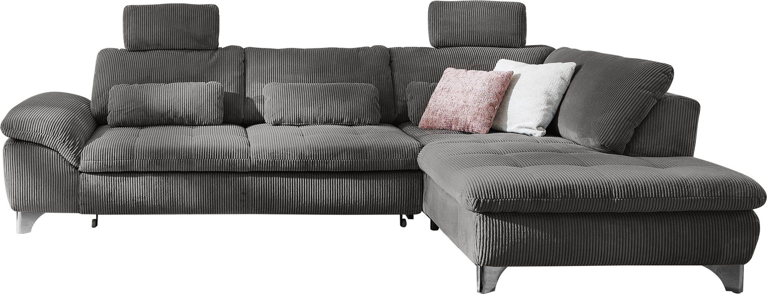 Die PlanBar Ecksofa MP-IN14007 L-Form, wahlweise mit Bettfunktion und verstellbaren Kopfstützen, in Cord