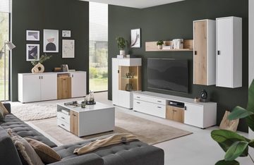 Furn.Design Sideboard Merced (Große Anrichte in weiß mit Eiche, 200 x 80 cm), Soft-Close, mit Staboptik