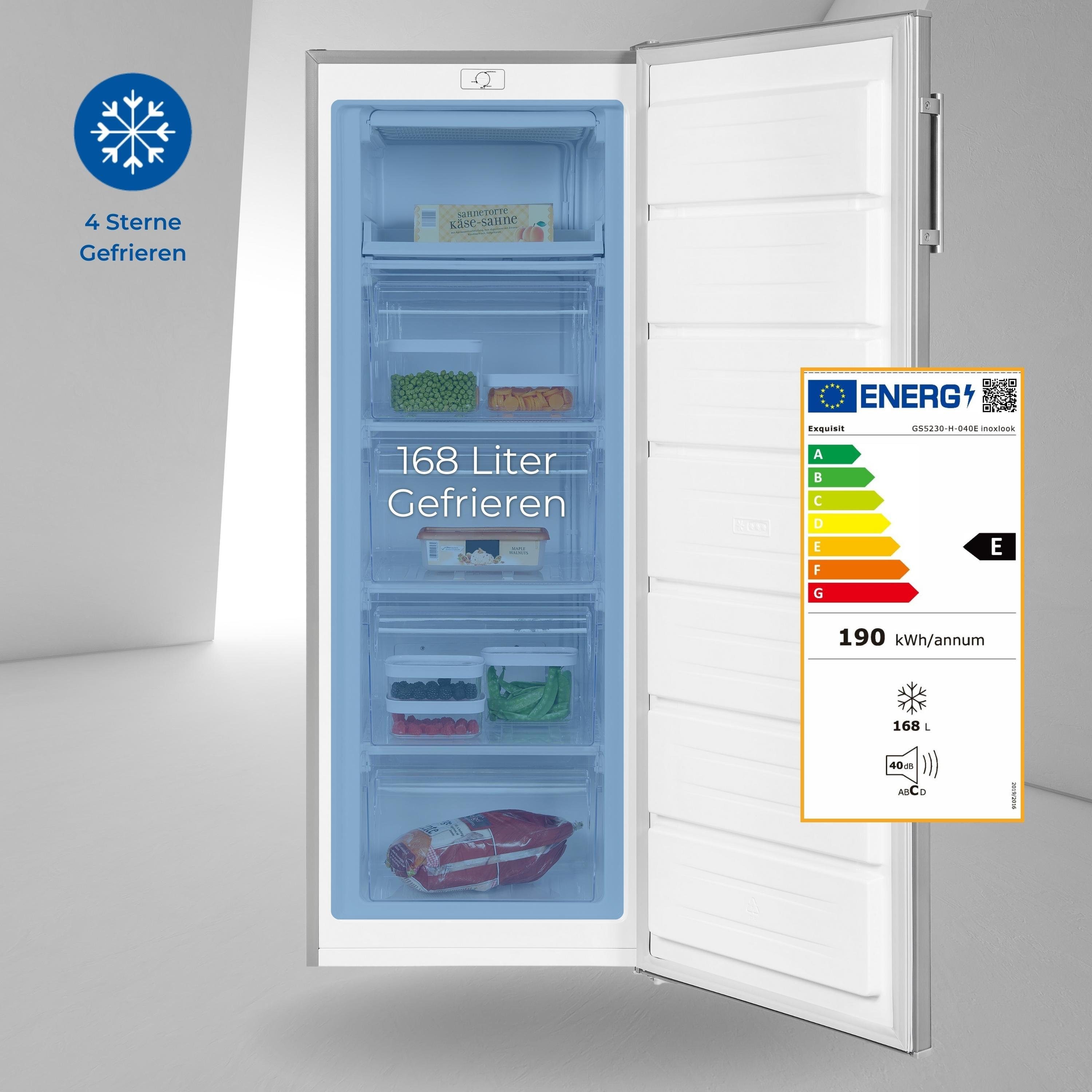 exquisit Gefrierschrank GS5230-H-040E, 142.6 cm hoch, 54.4 cm breit, 4*-Gefrierfach, Türanschlag wechselbar, Höhenverstellbare Füße
