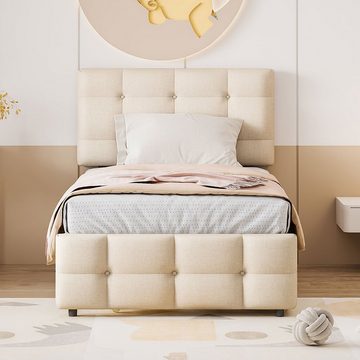 HAUSS SPLOE Polsterbett 90 x 200cm mit ausziehbarem Bett, verstellbares Kopfteil, Beige