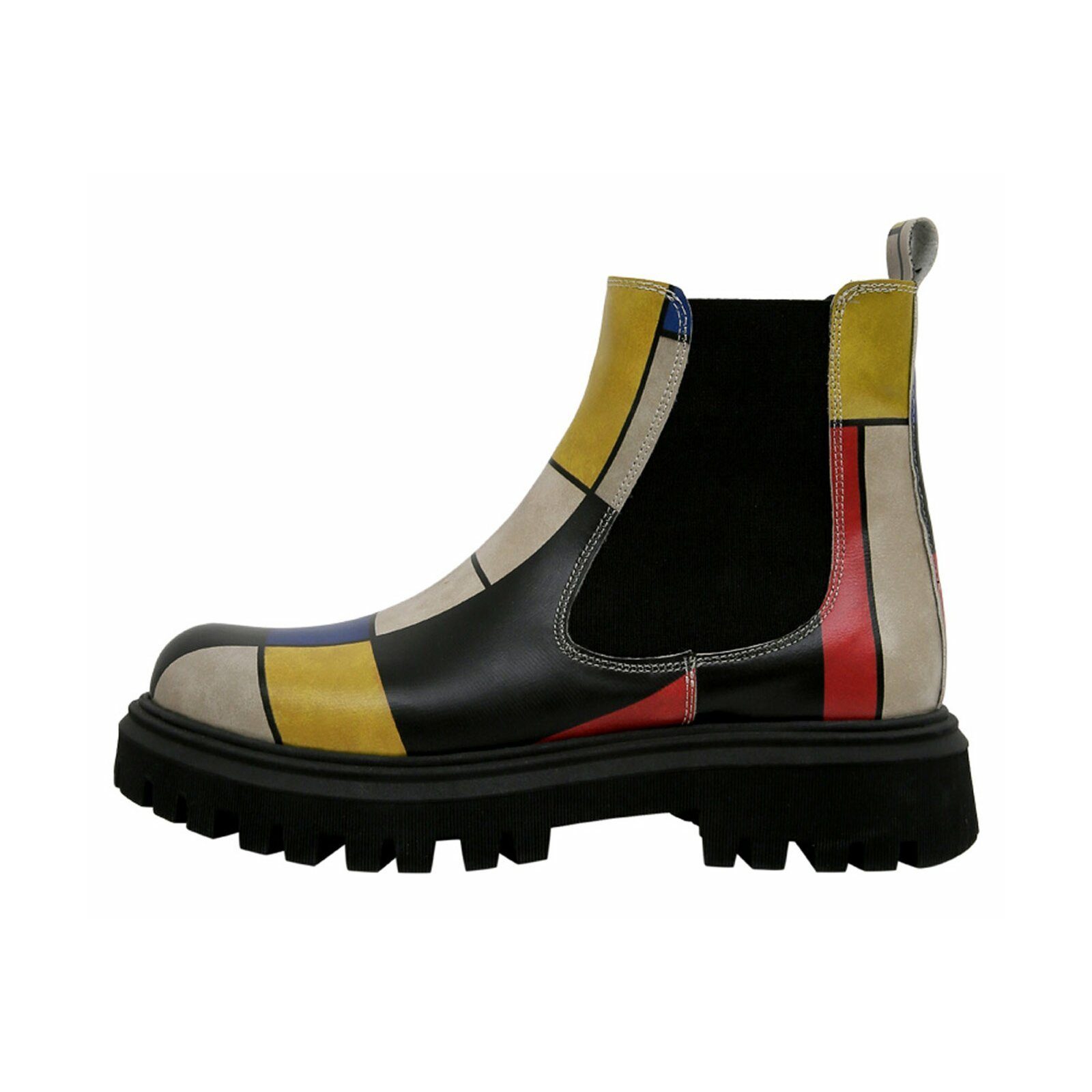 DOGO Aura Boots Piet Mondrian - Composition Damen Stiefeletten Chelseaboots Handgefertigt