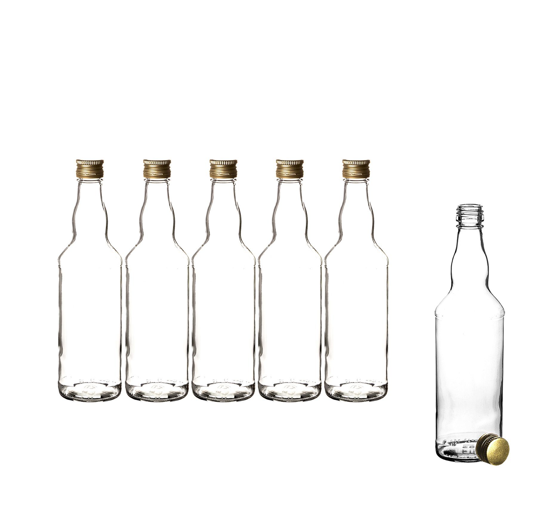 BigDean Trinkflasche Glasflaschen, 6x Glasflaschen 500ml, Schraubverschluss Gold, bauchiger Hals