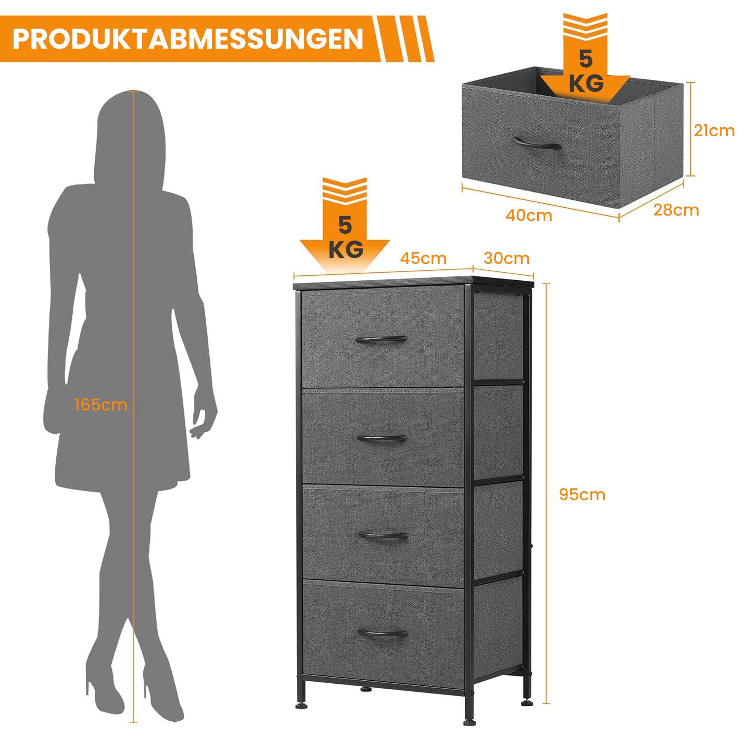 DUMOS Stauraumschrank Kommode mit Stoffschubladen, Stoffkommode für Schlafz günstig online kaufen
