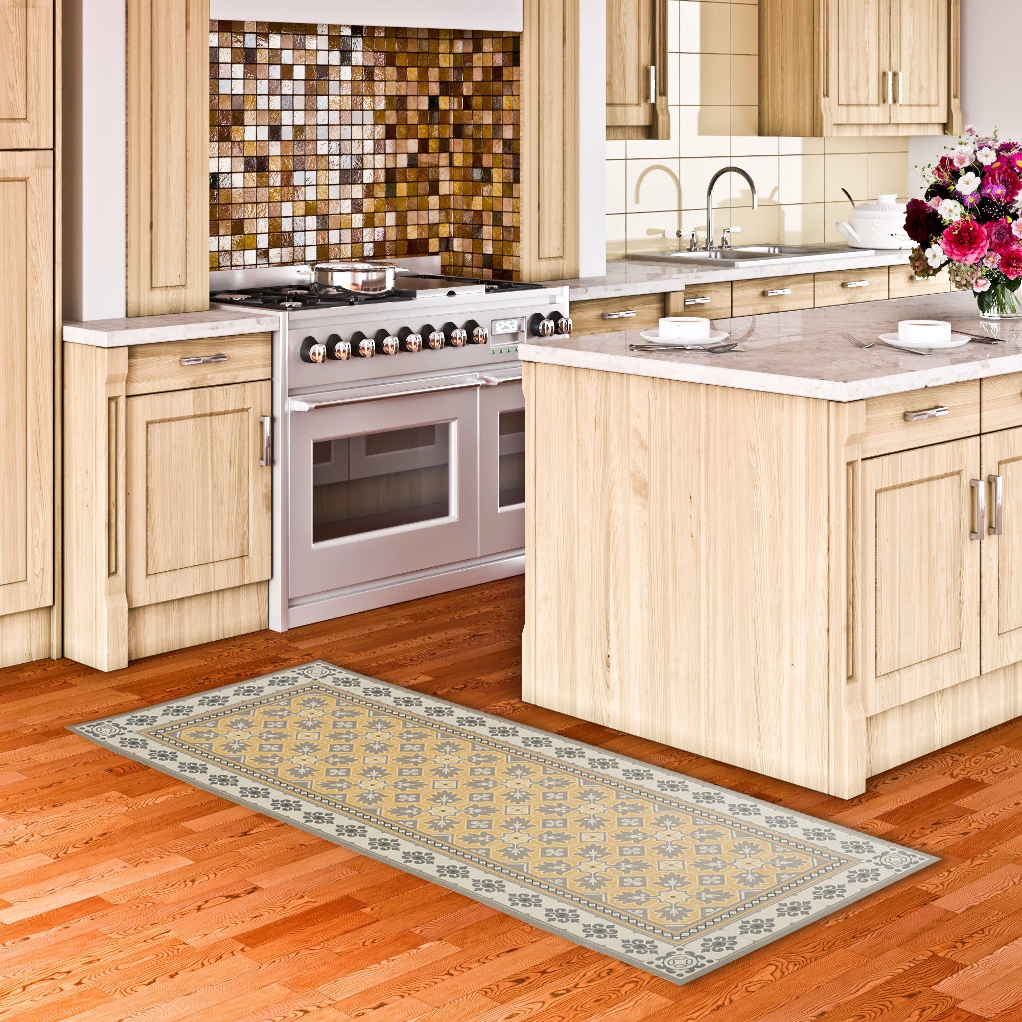 Pergamon Küchenläufer Vinyl Teppich Küchenläufer Evora Fliesenoptik, Rechteckig, Höhe: 5 mm