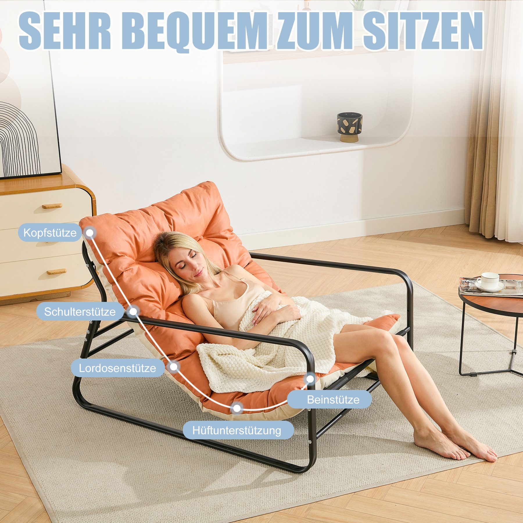 HomeMiYN Loungesessel Loungesessel Sessel Wohnzimmer Gartenliege mit Wendekissen (2er set,bestehend aus sessel mit Gepolsterten Kissen), für kinder,2 erwachsene