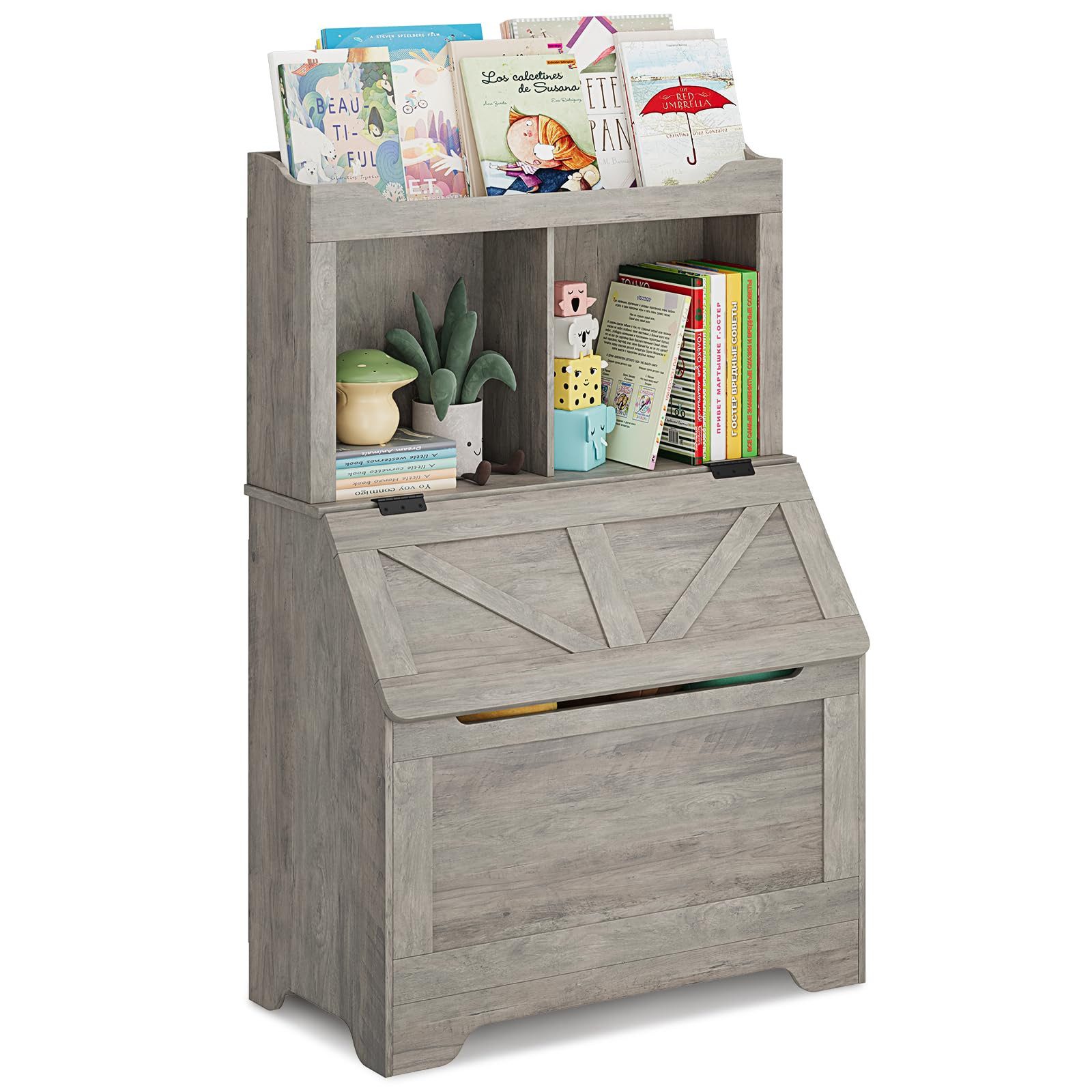 GarveeMore Kinderregal Bücherregal Kinder Spielzeugregal mit Deckel 80x40x122cm