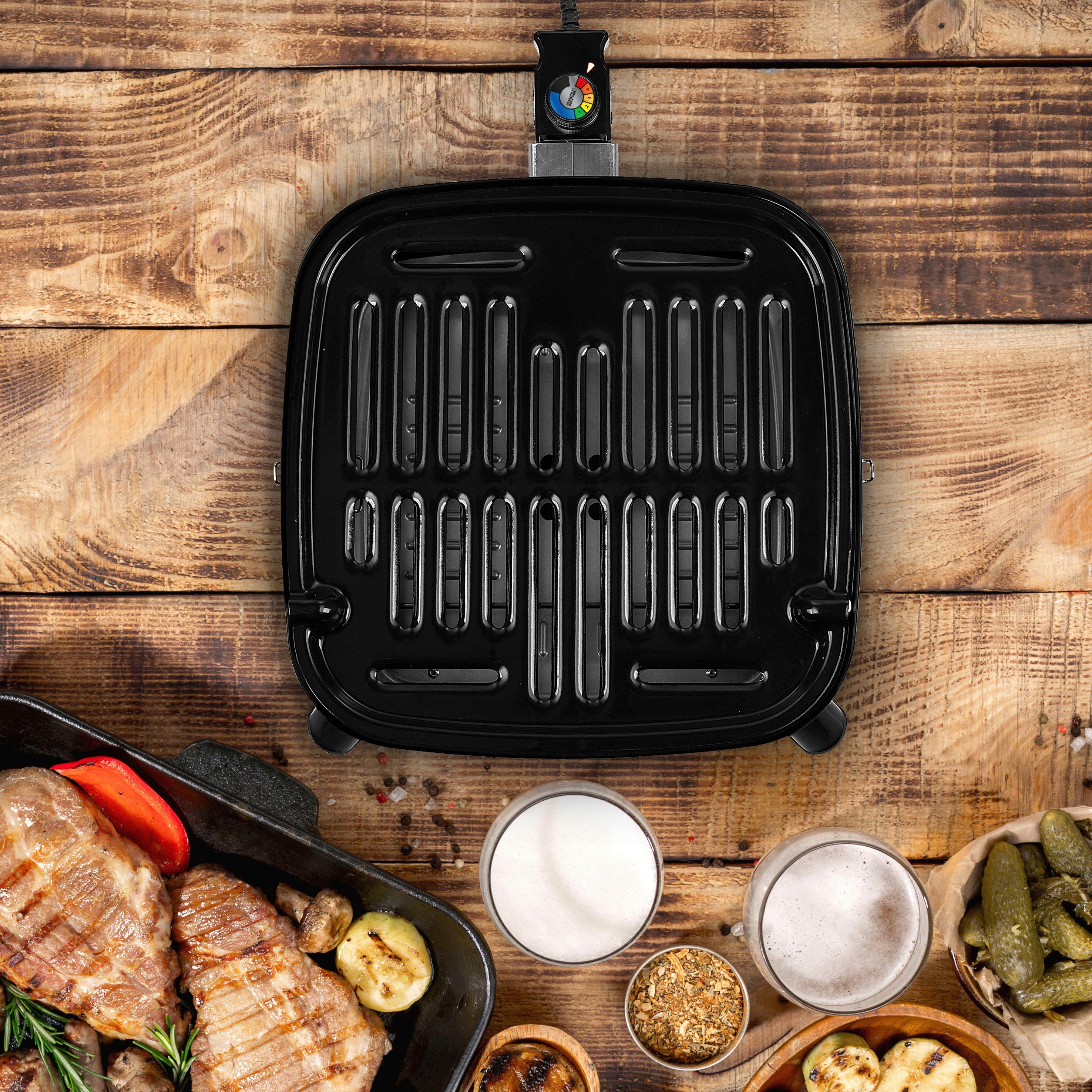 PRINCESS Tischgrill 112256, 2000 W, mit Holzkohle oder elektrisch, Deckel mit Thermometer