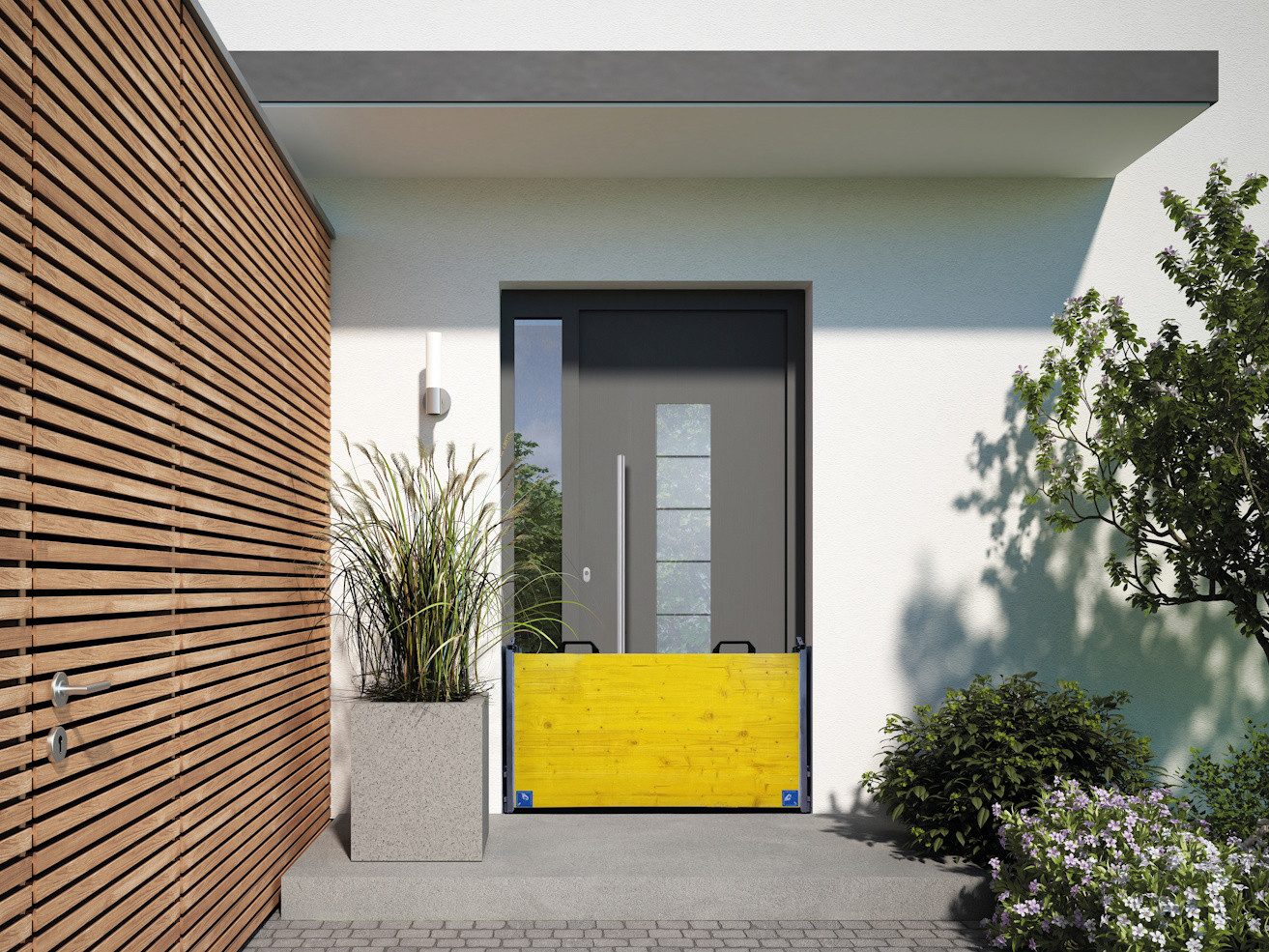 steinau Schutzwand Wasserschutz Wand aus Holz für Türen, Tore und Fenster - TÜV geprüft