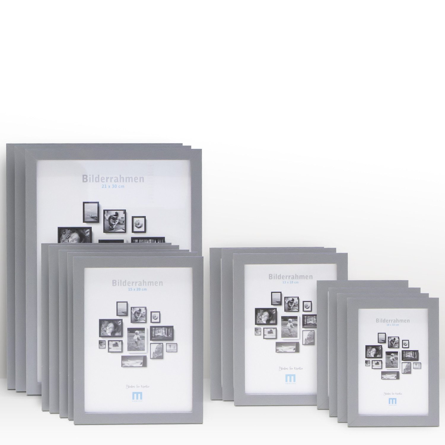 M MERCEO Bilderrahmen, 15-tlg. Bilderrahmen-Set Grau (10x15cm bis 21x30cm)