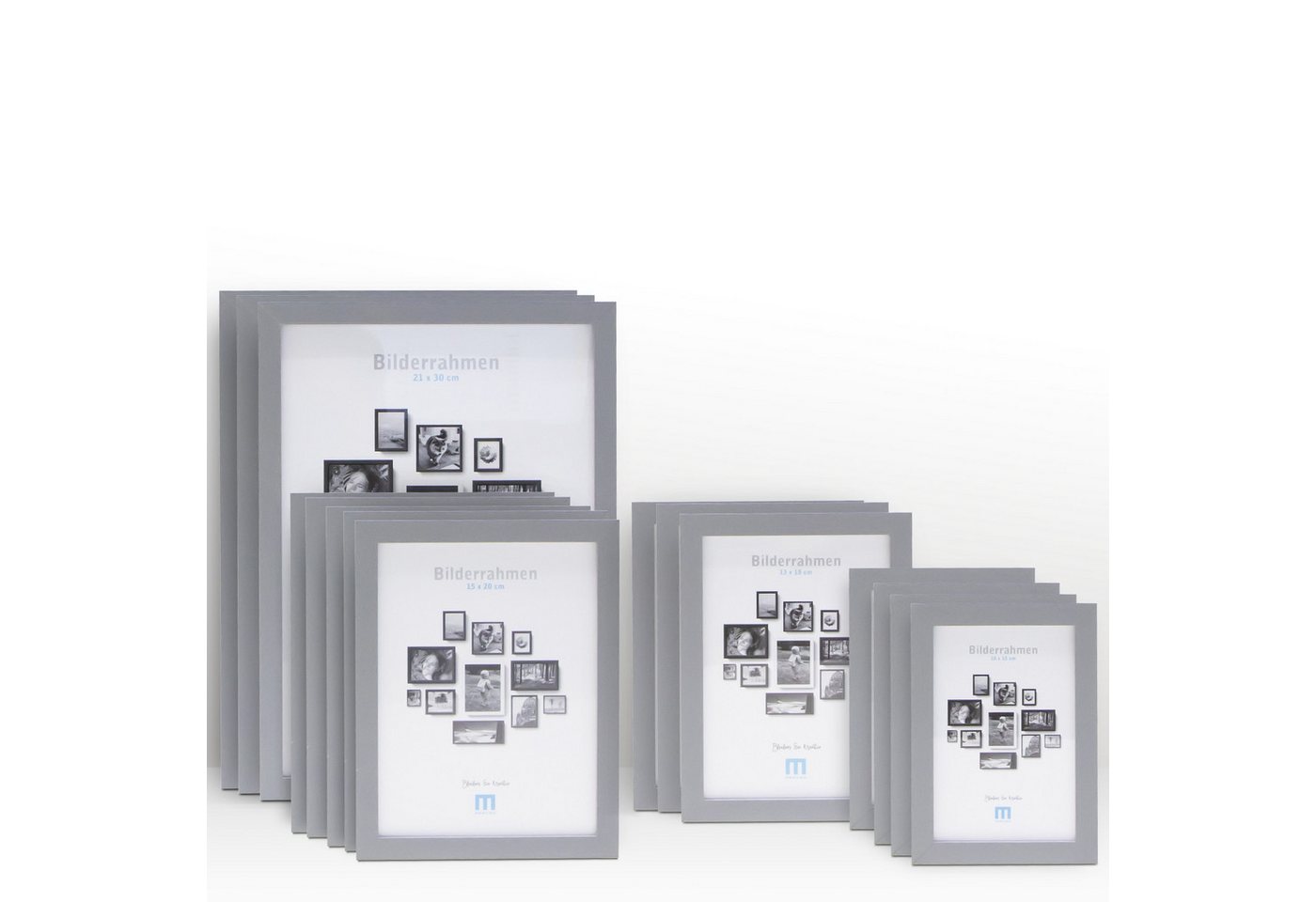 M MERCEO Bilderrahmen, 15-tlg. Bilderrahmen-Set Grau (10x15cm bis 21x30cm)