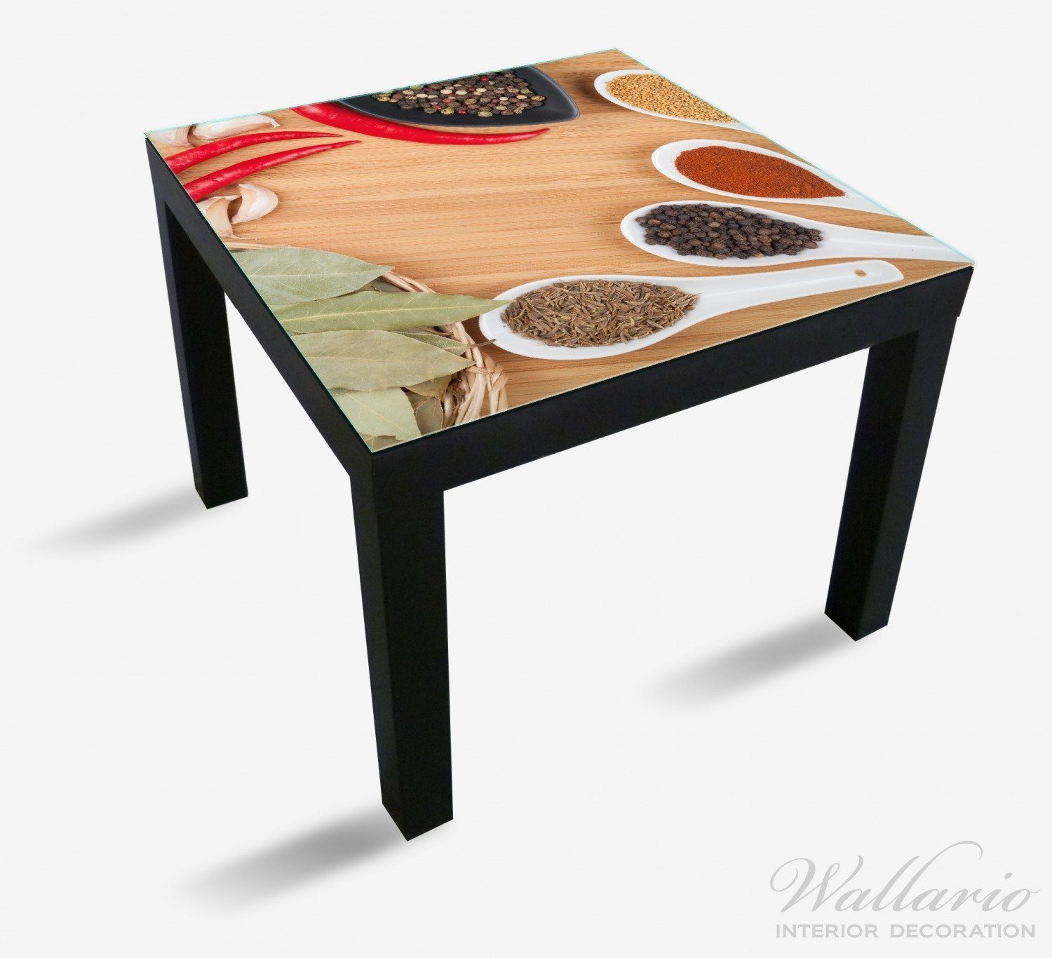 Wallario Tischplatte (1 Kräuter Lack Gewürze auf Tisch und und Ikea in Löffeln geeignet für St), Schalen