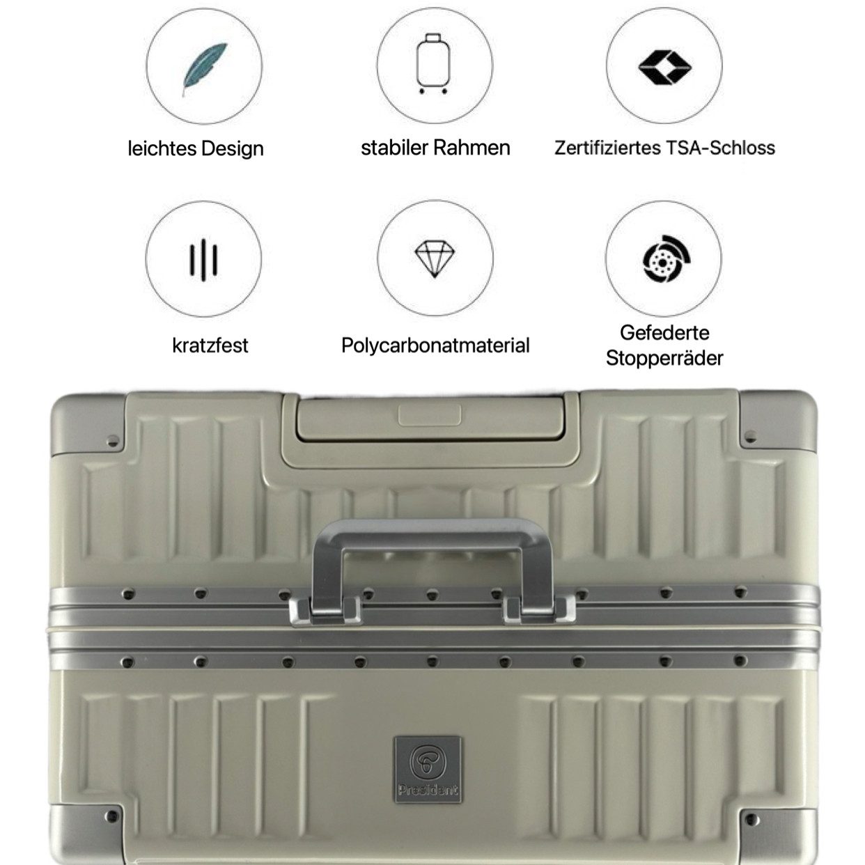 Super Solu Hartschalen-Trolley Alu-Rahmen Hartschalenkoffer 28 Zoll aus PC mit Schnappverschluss, 4 Rollen, 74cm, Weiß, Polycarbonat-Hartschale, TSA-Schloss Reisekoffer