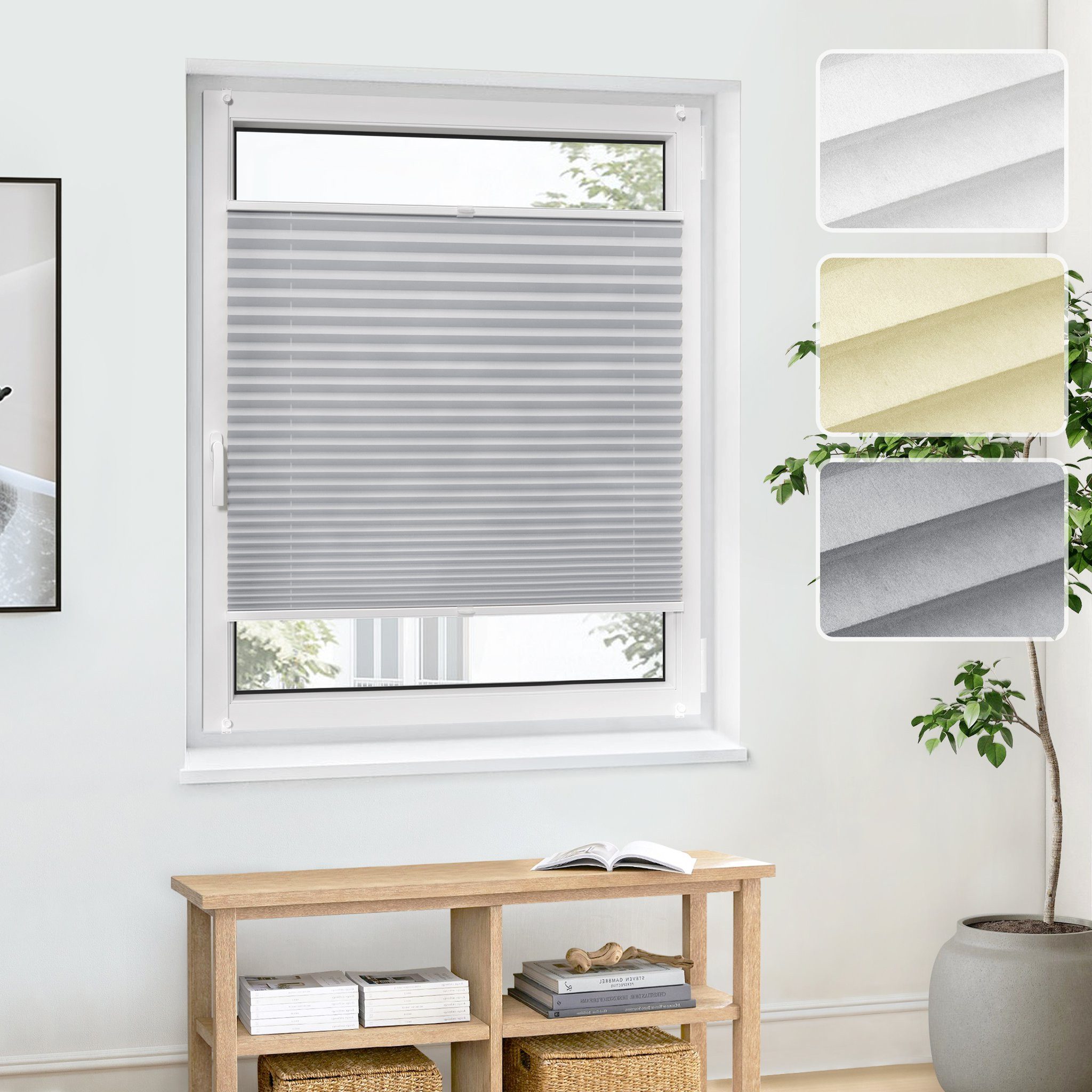 jalousiescout Plissee Pure Basic 60x110cm Grau Klemmfix ohne Bohren, halbtransparent, ohne Bohren, klemmen, Klemmfix, halbtransparent, Polyester-Stoff ohne Bohren