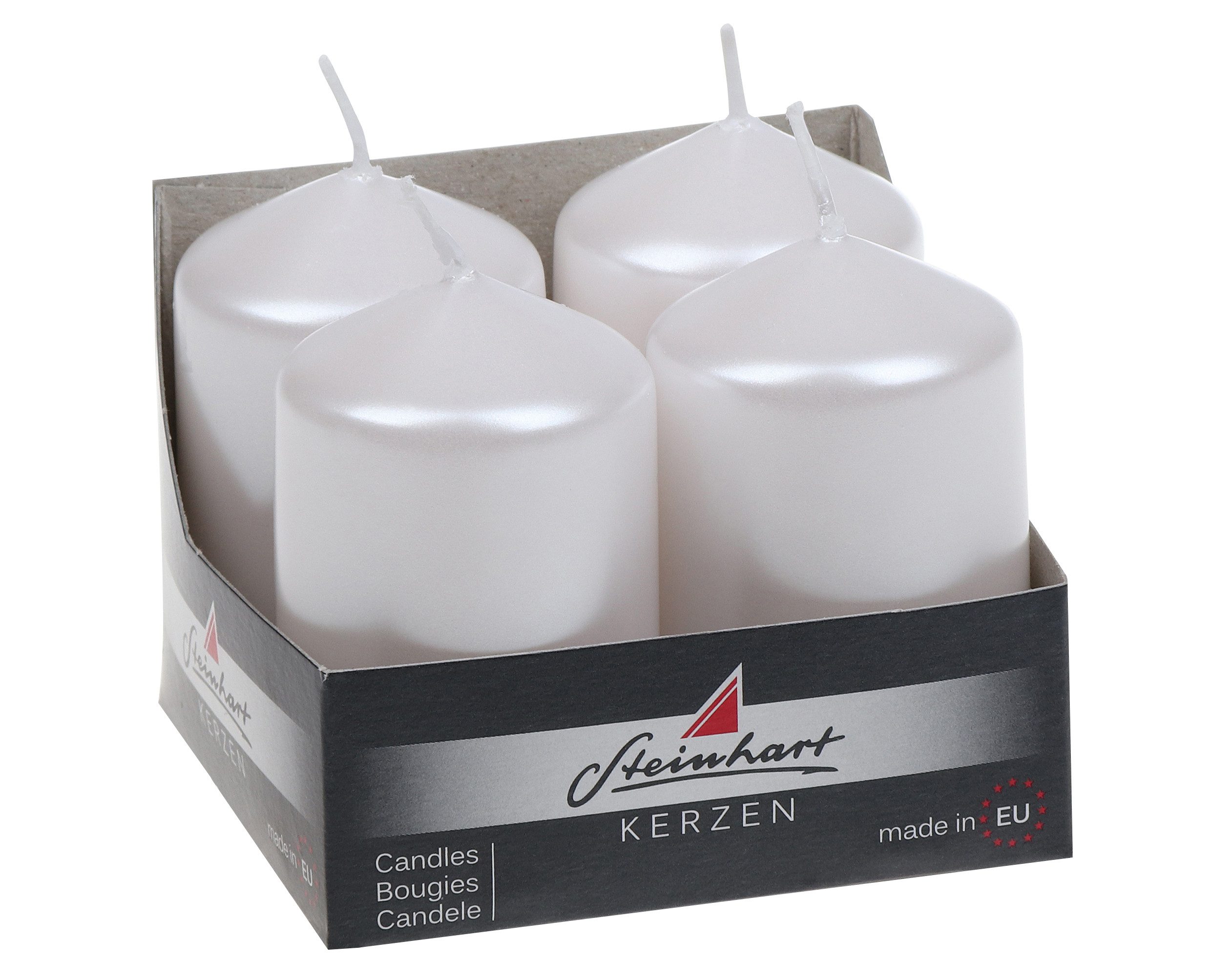 Steinhart Kerzen Stumpenkerze Stumpenkerzen "Edelglanz" Weiß 65/40 mm, 4 Stück
