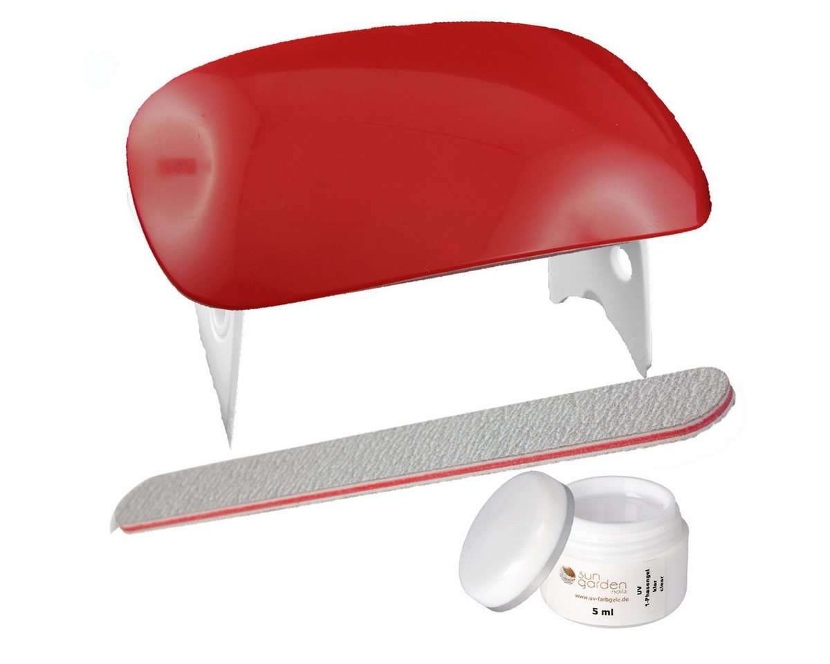 Sun Garden Nails Lichthärtungsgerät Reise LED/UV Nagellampe Mini rot 6W inkl. 1-Phasengel 5 ml Feile