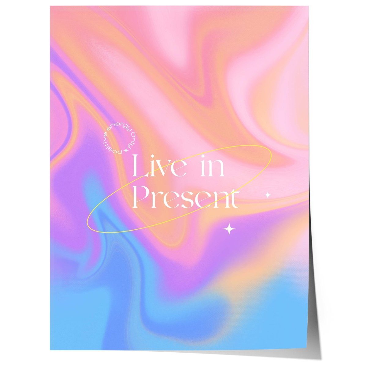 JUSTGOODMOOD Poster Live in Present Abstrakter Pastell Farbverlauf Positive Energy Typogra, (1 St)