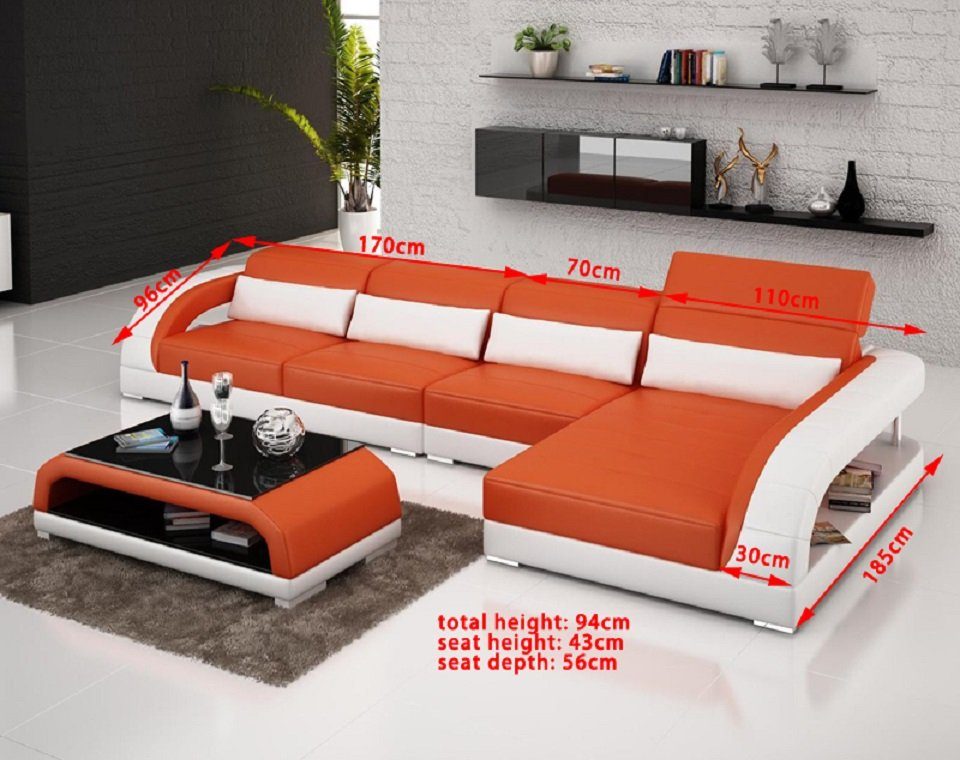 Ecksofa, Couch L Form Sofa JVmoebel Couchen Wohnlandschaft Poster Wohnzimmer Orange/Weiß Exclusive