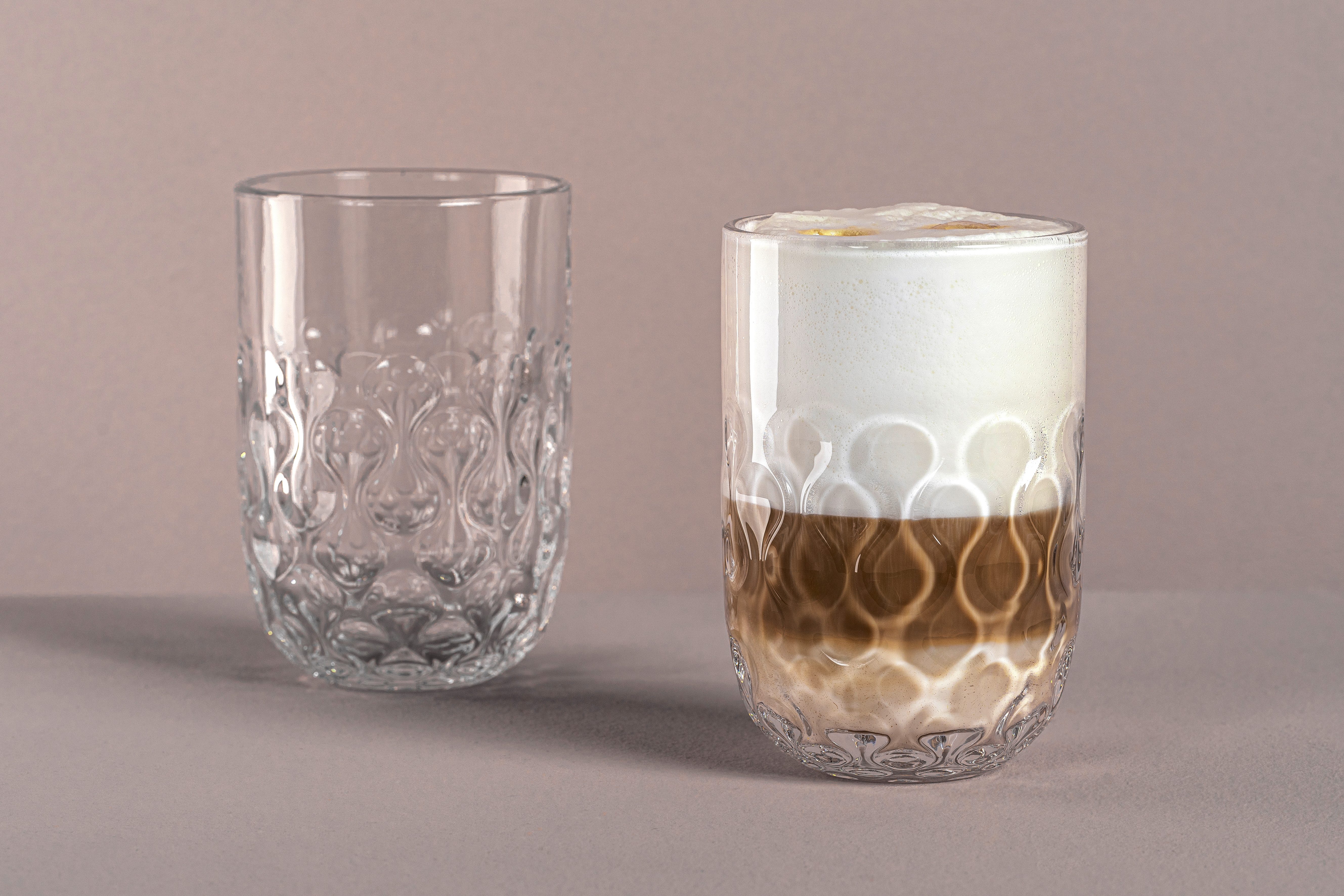LEONARDO Latte-Macchiato-Glas GOCCE, 380 ml, 6er-Set, 6-tlg., Glas, 2. Variante, mit Tropfenrelief