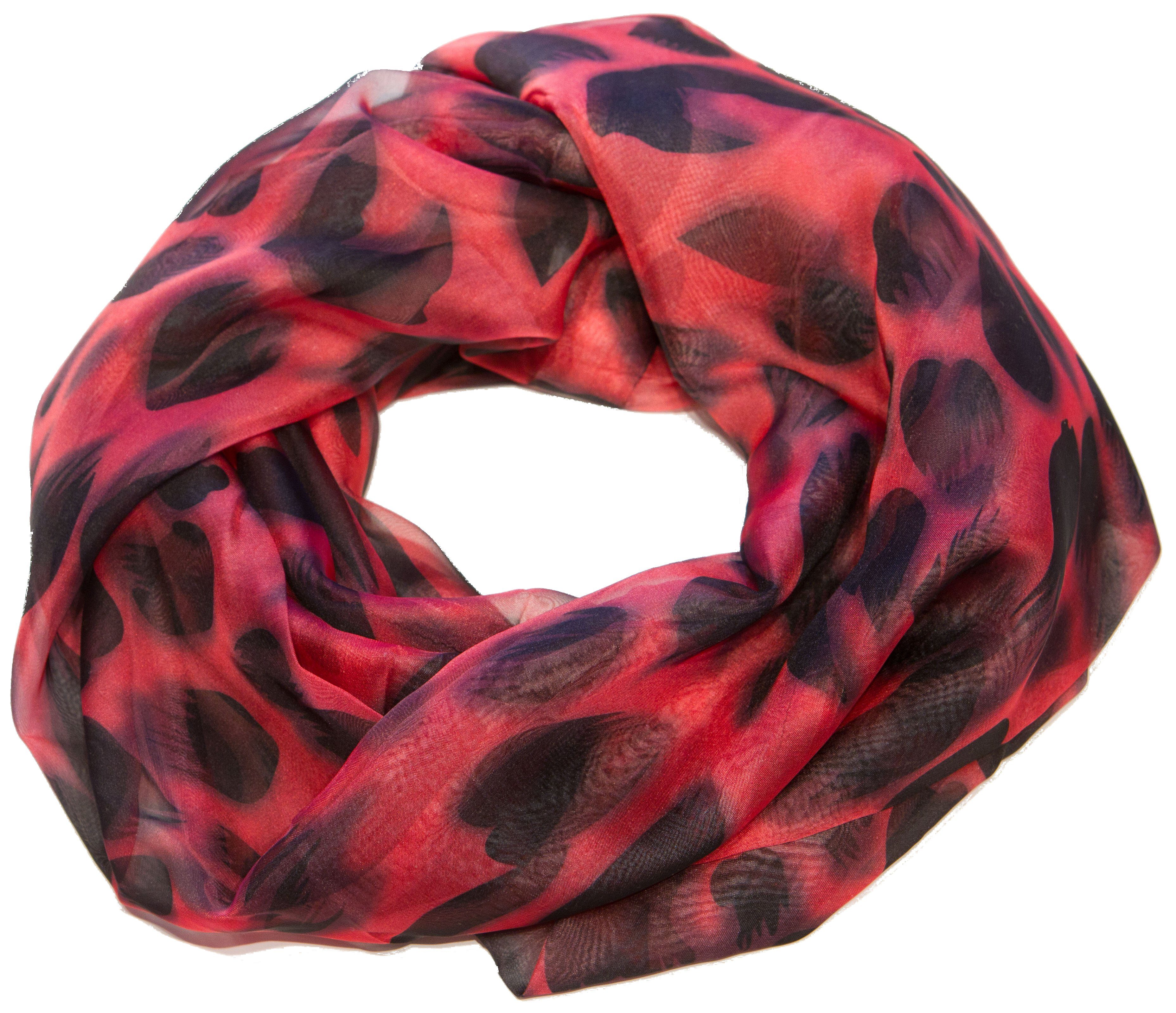 Modeschal Loop Schlauchschal Schal Damenschal Chiffon Rosa schwarzen Punkten