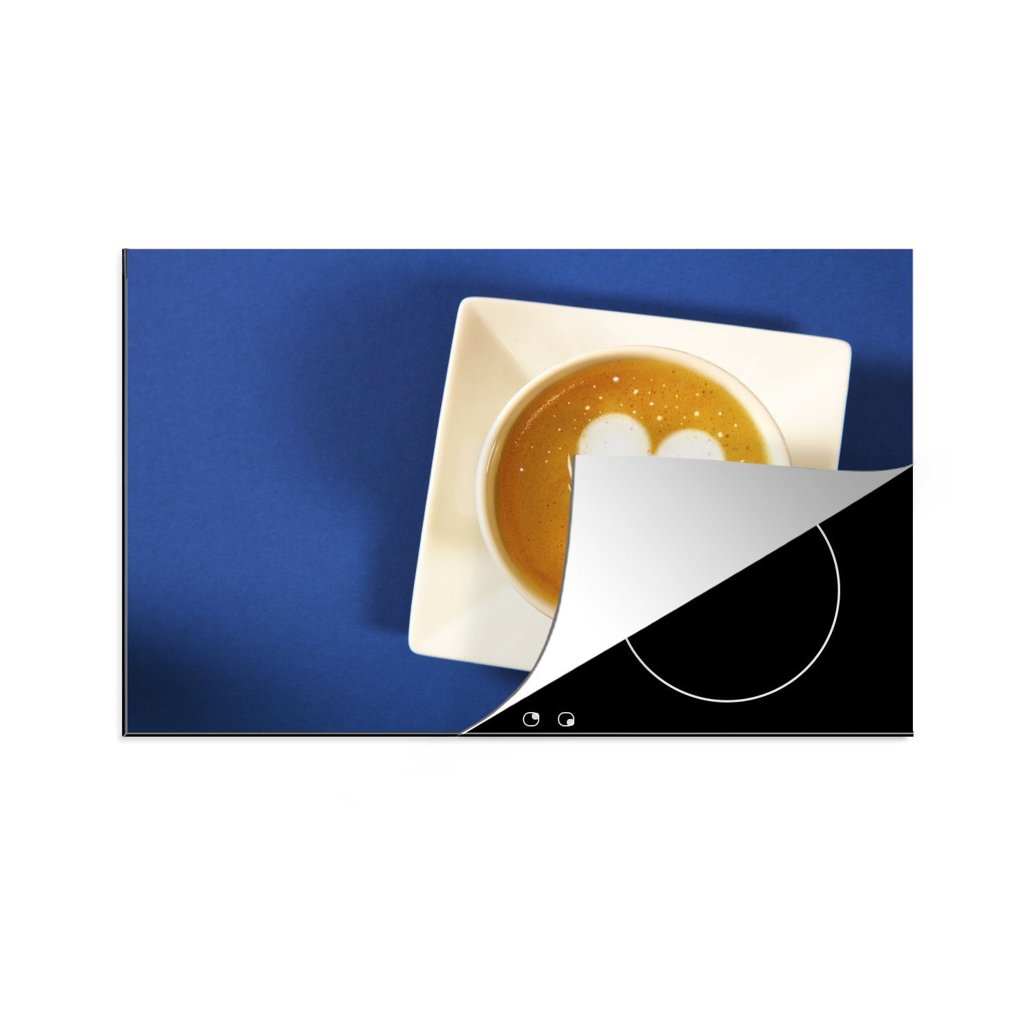 MuchoWow Herdblende-/Abdeckplatte Ein Herz in einem Cappuccino, Vinyl, (1 tlg), 81x52 cm, Induktionskochfeld Schutz für die küche, Ceranfeldabdeckung