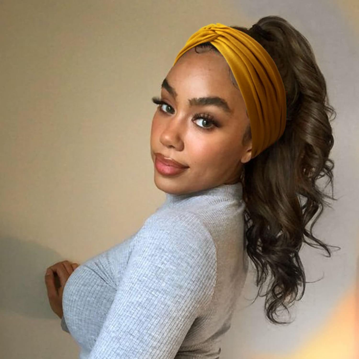 Zaewry Haargummi 4 Stück Stirnbänder Damen Boho Breite Haarband Weiche Yoga Stirnband