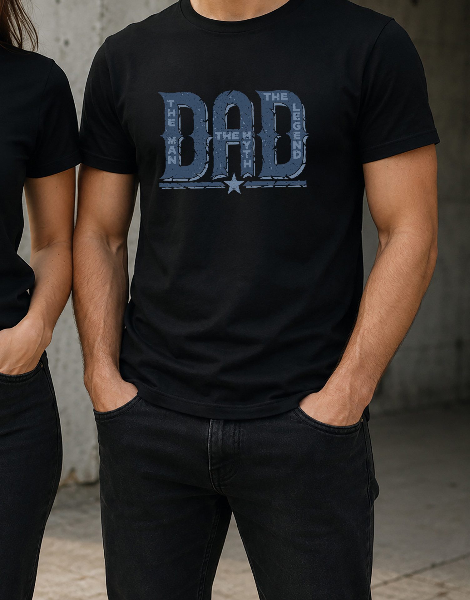 MyDesign24 T-Shirt Dad - The Myth the legend Vatertag T-Shirt schwarz kurzarm Regular Fit i839