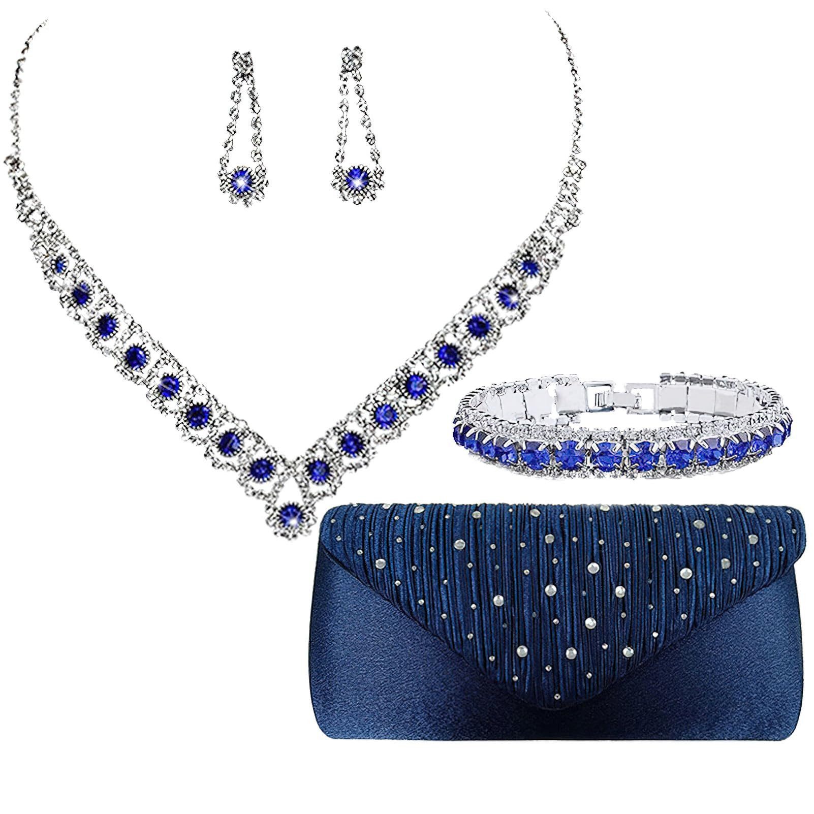 Coonoor Schmuckset Hochzeits- und Abendessen-Schmuck-Set, Halskette, Ohrringe, Armband und Handtasche
