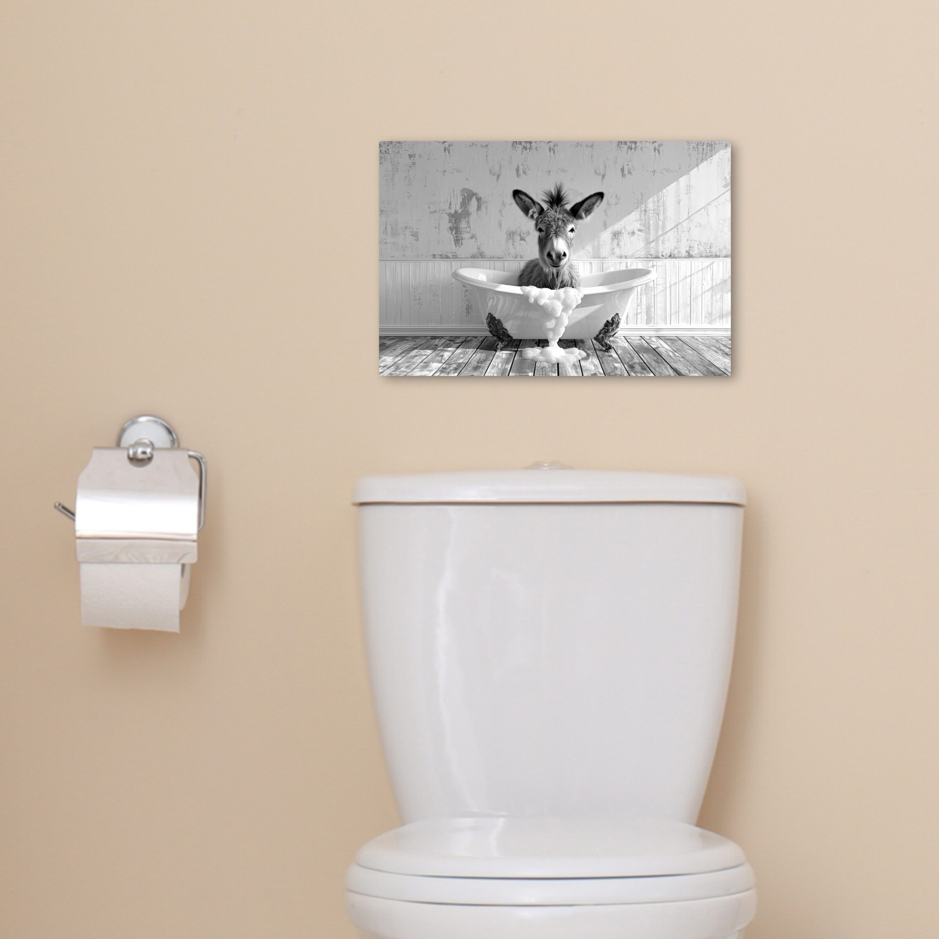 OneMillionCanvasses® Leinwandbild Esel - Tier - Vintage - Badewanne - Schwarz - Weiß, Fotodruck (1 St), Bilder für Badezimmer, Bad und Toiletten Deko, Bild WC 3 – Bild 5 von 5