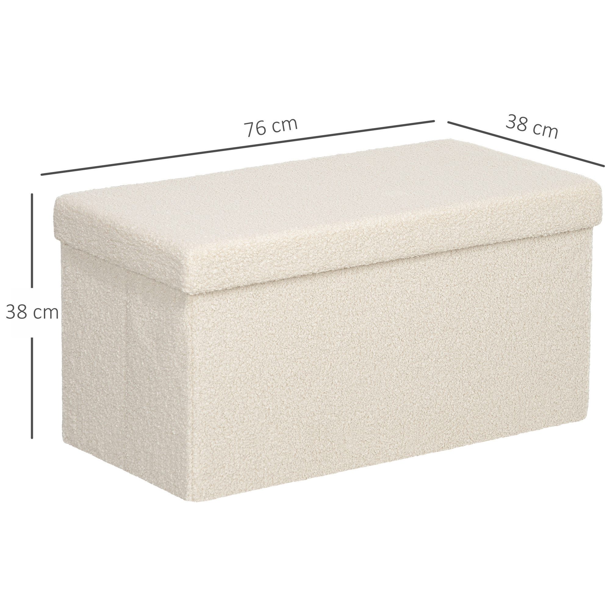 HOMCOM Sitzbank mit Stauraum, faltbar, mit Samtoptik, Sitztruhe (Truhenbank, 1-St., Polsterbank), für Flur Schlafzimmer Wohnzimmer, 76 x 38 x 38 cm Cremeweiß