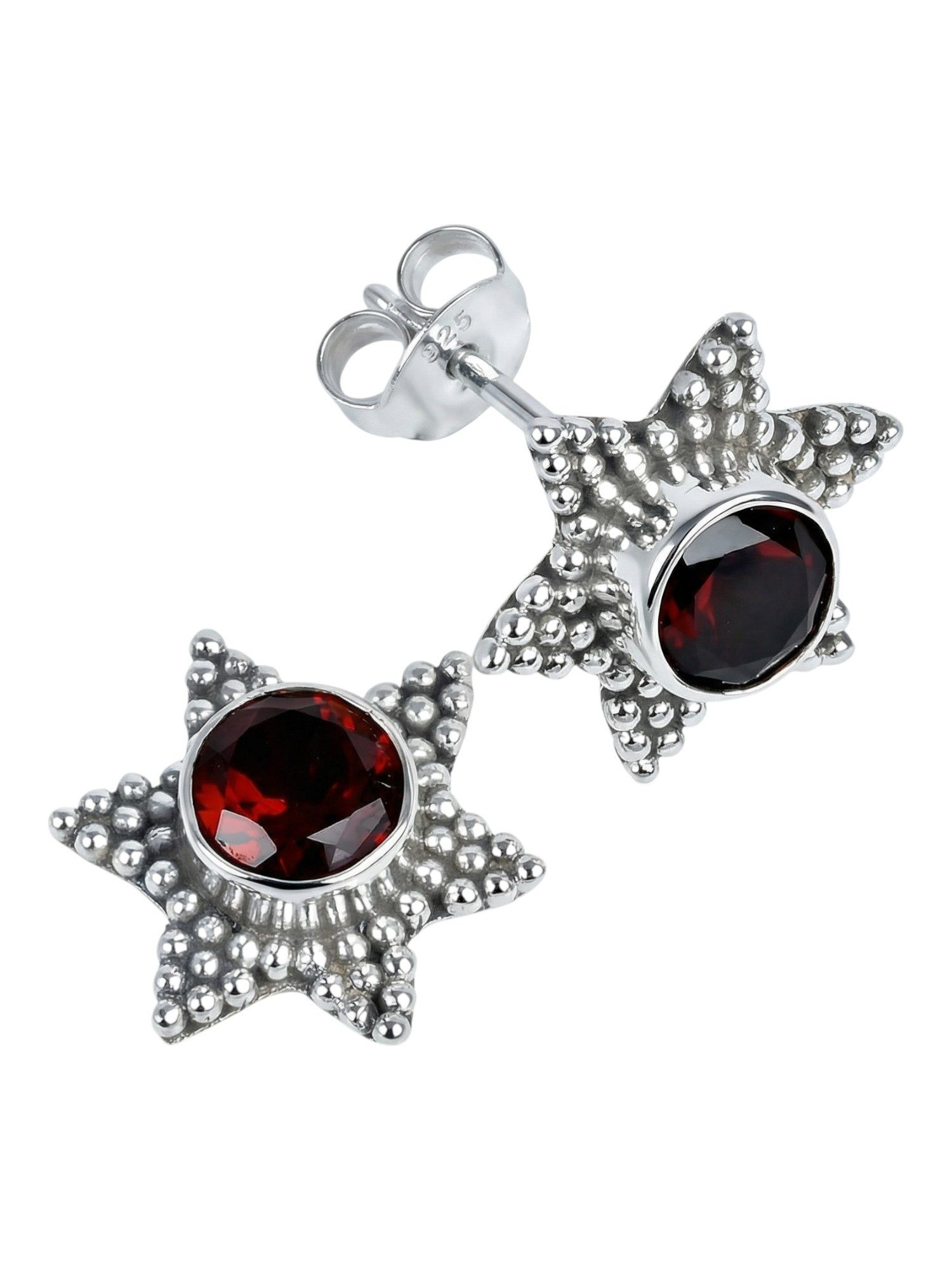 Paar Ohrstecker STAR aus 925 Silber mit Granat facettiert