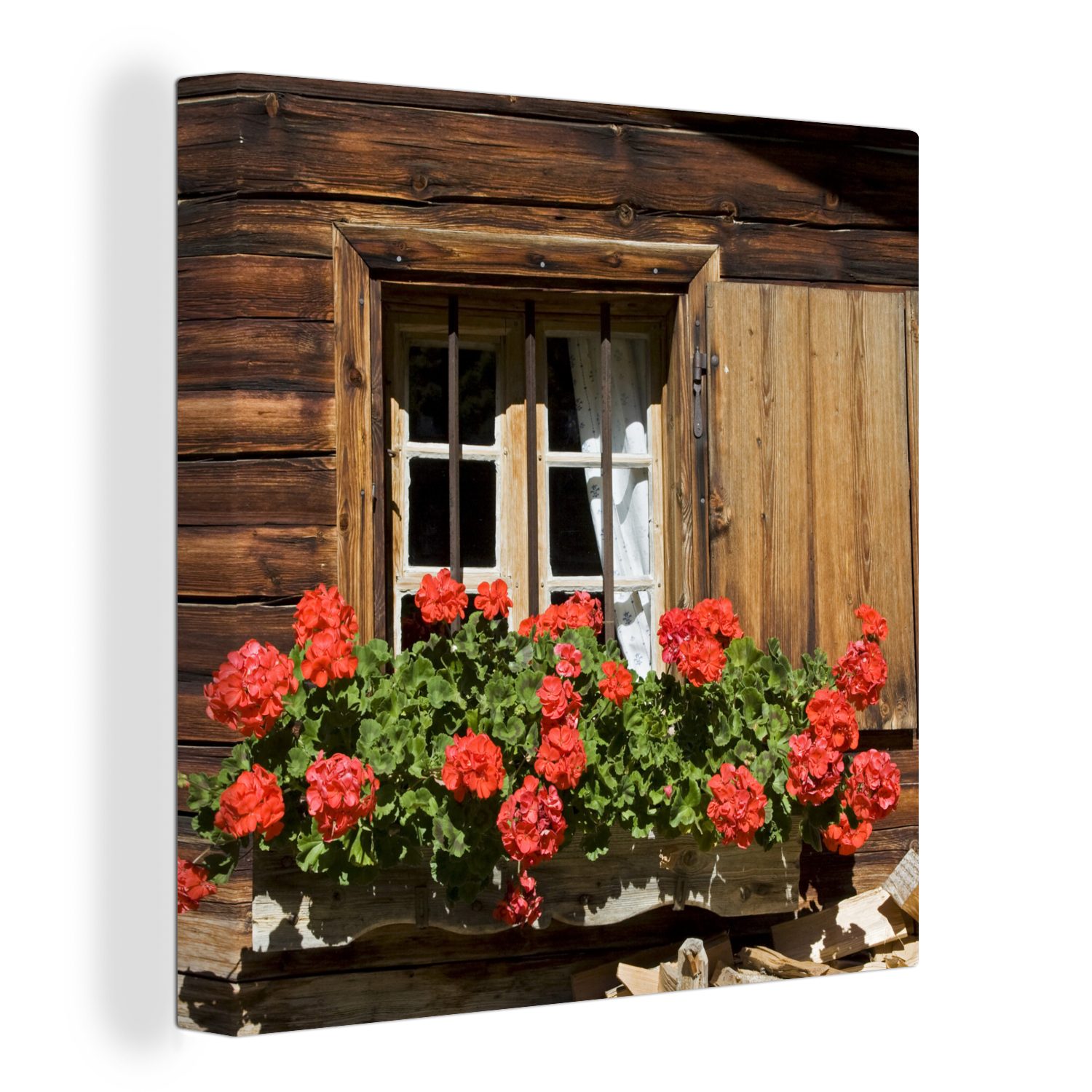OneMillionCanvasses® Leinwandbild St), Geranien, für (1 Bilder mit Schlafzimmer Wohnzimmer Fenster blühenden Leinwand