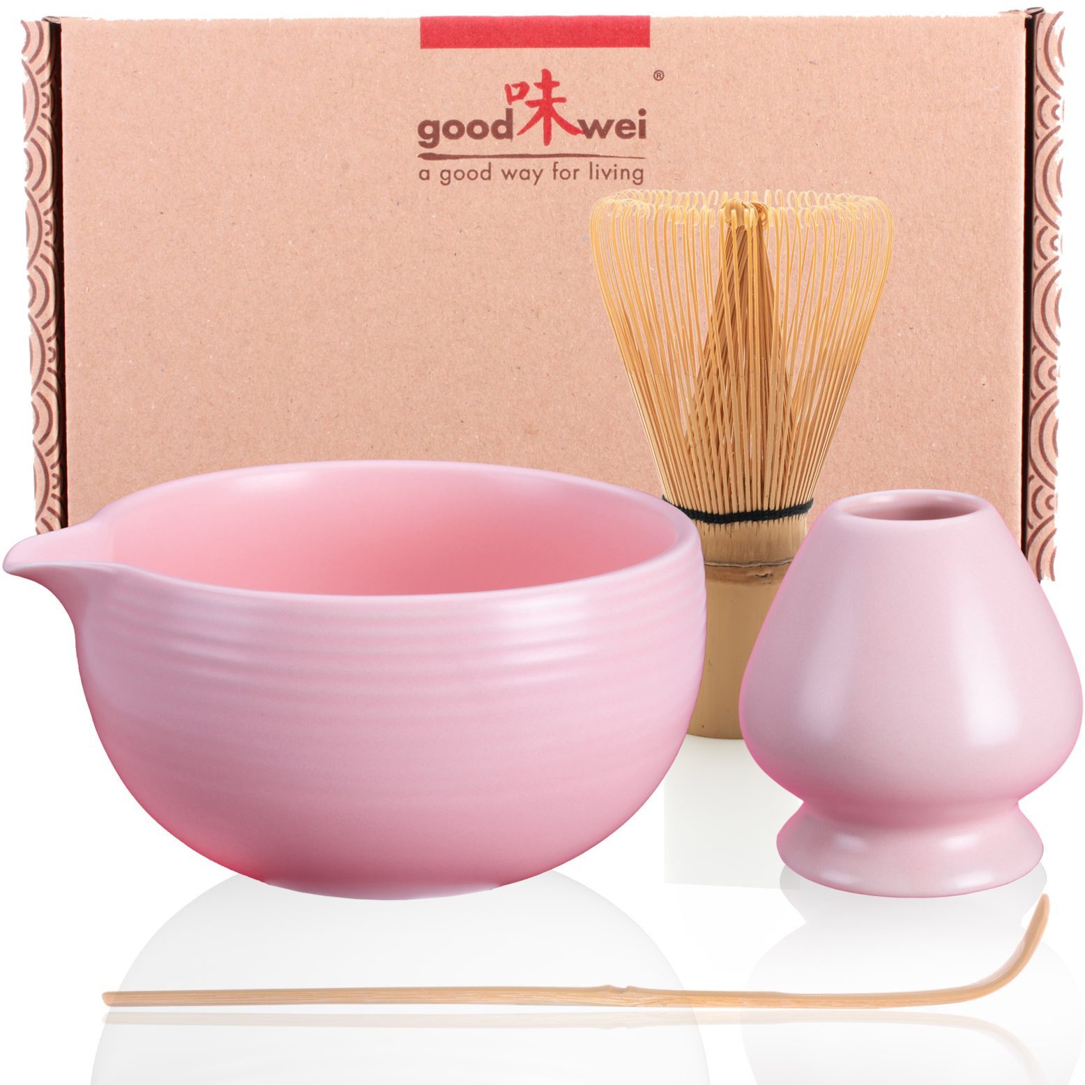 Goodwei Чайный сервиз Matcha Tee Set "Camellia Pink" Schale mit Ausgießer, Besen und Halter (4-tlg), 1 Personen, Keramik