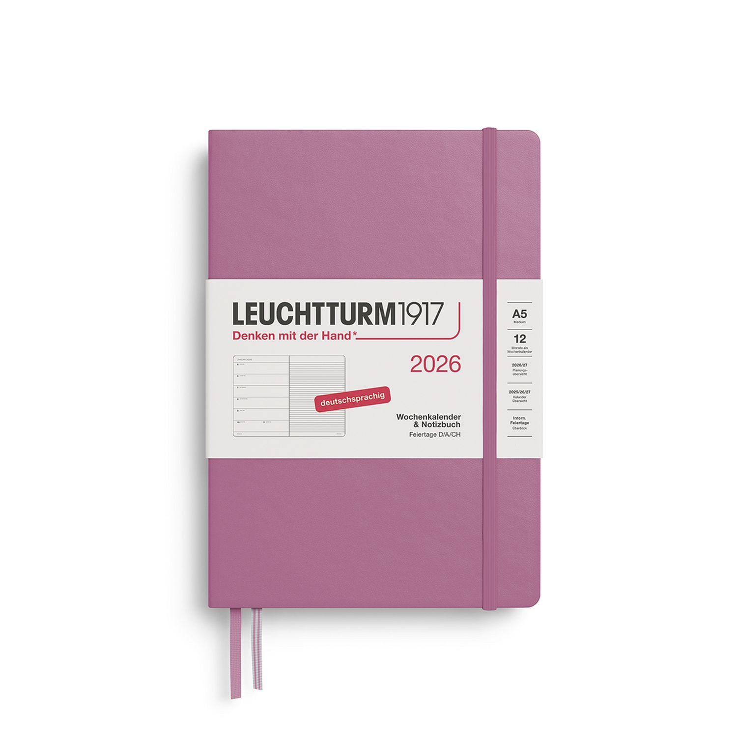 Leuchtturm1917 Taschenkalender Wochenkalender 2026 & Notizbuch Medium A5 Hardcover Dusty Rose