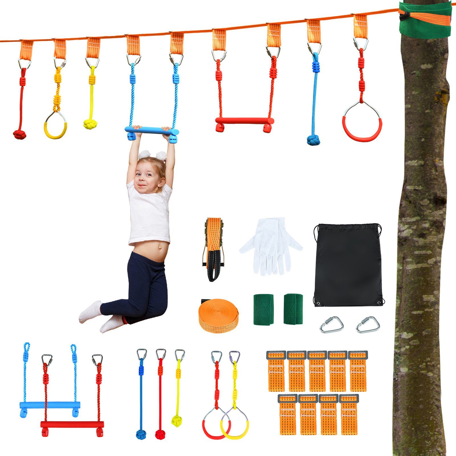 COSTWAY Slackline »13M Kinder hängend Hindernisparcours Klettergerüst