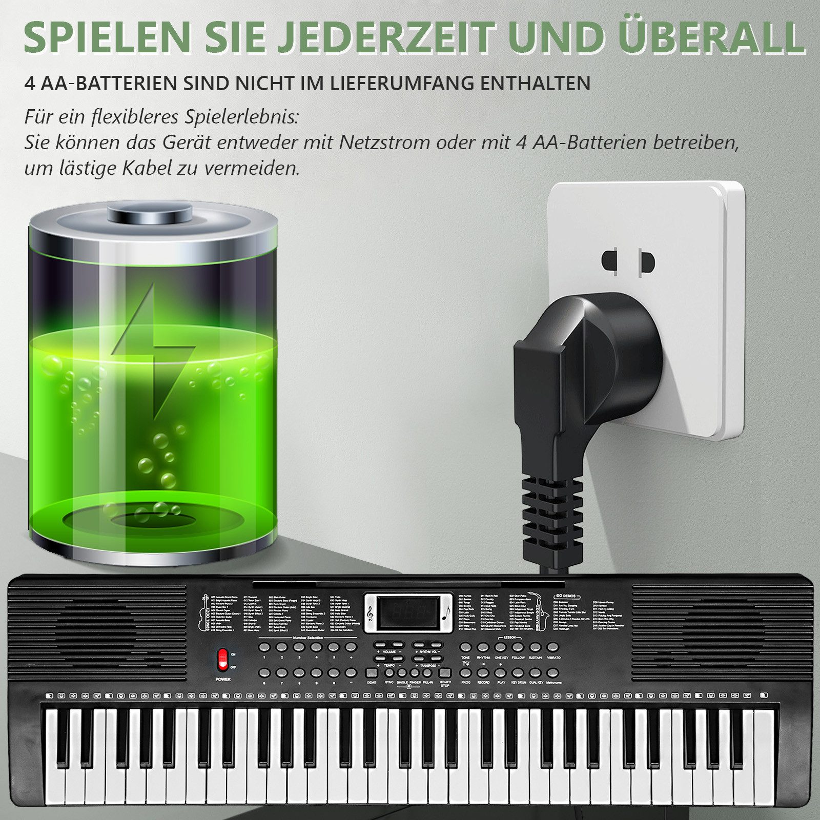 VINGLI Digitalpiano 61-Tasten Keyboard Piano Set mit Klavierständer, Klavierhocker, tragbar, LED-Bildschirm, 3 Lehrmodi, Schwarz/Weiß/Rosa – Bild 3 von 5
