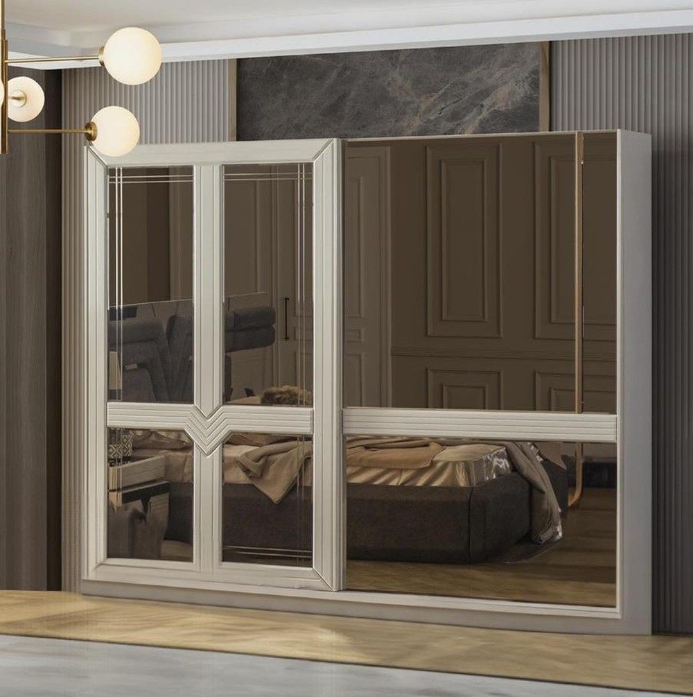 Kleiderschrank Moderner Schlafzimmerschrank in Weiß mit Spiegel aus Holz