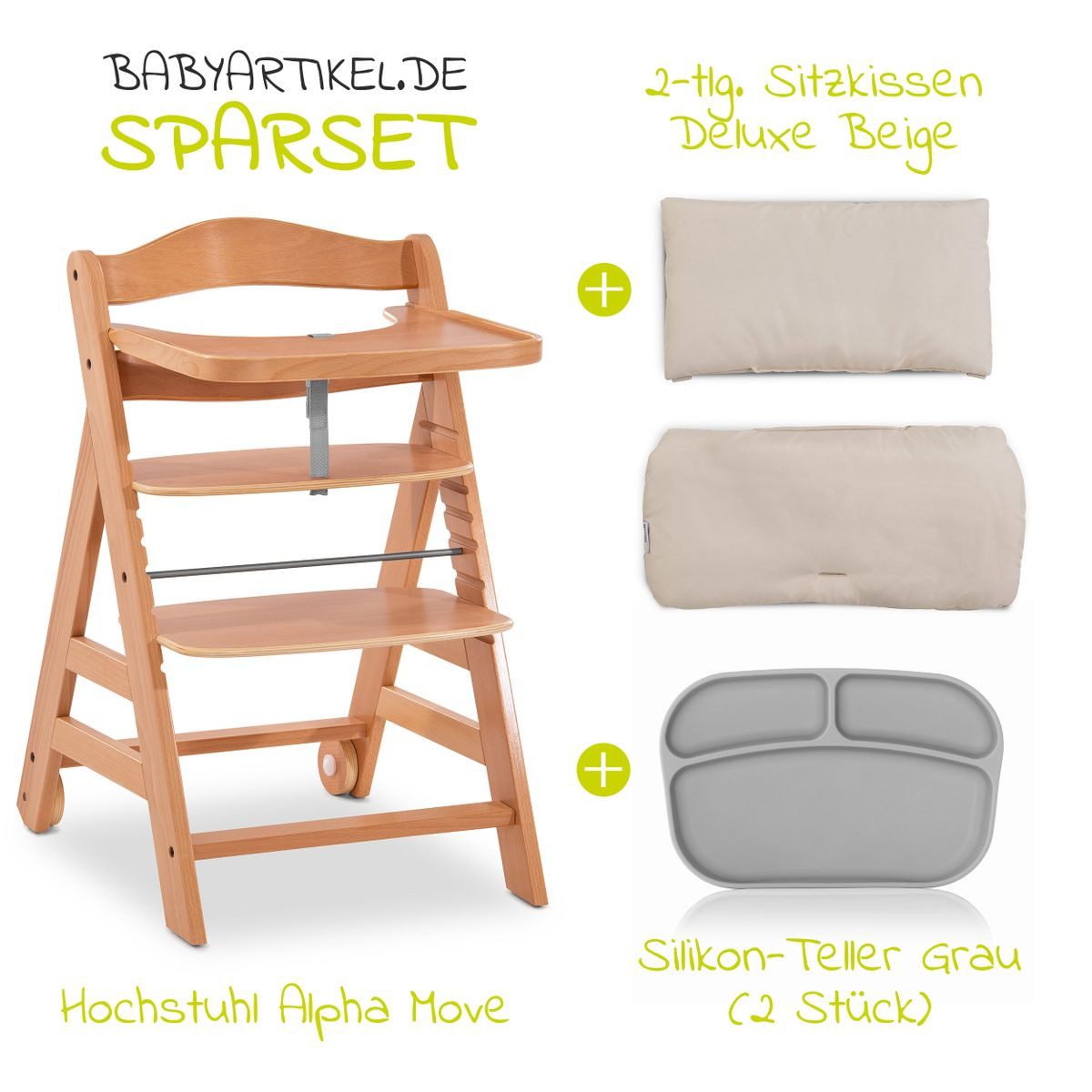 Hauck Hochstuhl Alpha Plus Move Natur (5 St), Holz Kinderhochstuhl inkl. Es günstig online kaufen