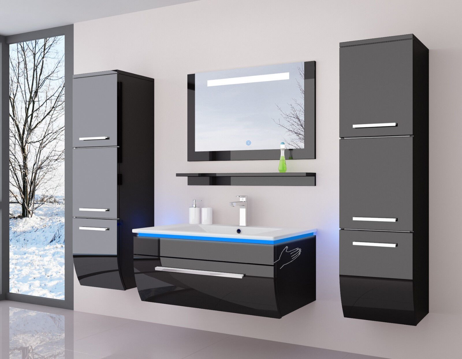 Homeline Badmöbel-Set Badmöbel Set Weiß Hochglanz lackiert LED System tausc günstig online kaufen