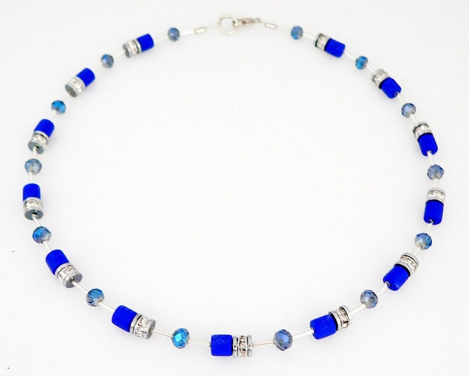 traumschmuck Collier handgefertigt, Glas Germany Walzen Collier in Schmuckbox), 602b blau Halskette (incl. Strass royal Made