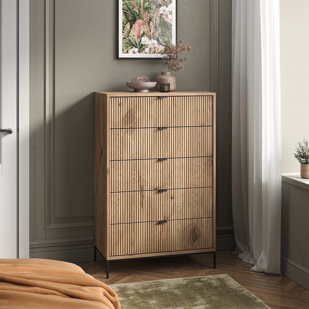 Vicco Kommode Eliza, Viking Oak, 76 x 120 cm mit 5 Schubladen (1 St)