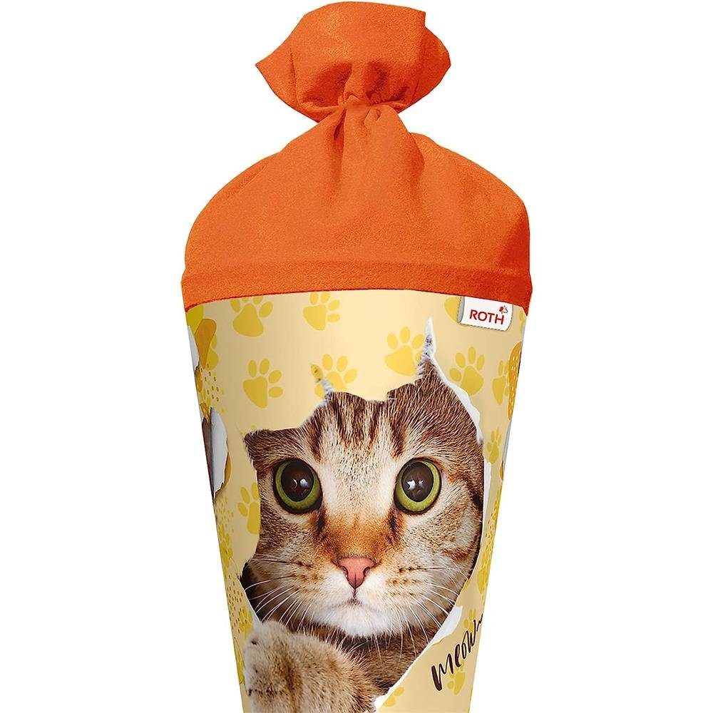 Roth Schultüte Katzenparty, 70 cm, rund, orangefarbiger Filzverschluss, Zuckertüte für Schulanfang