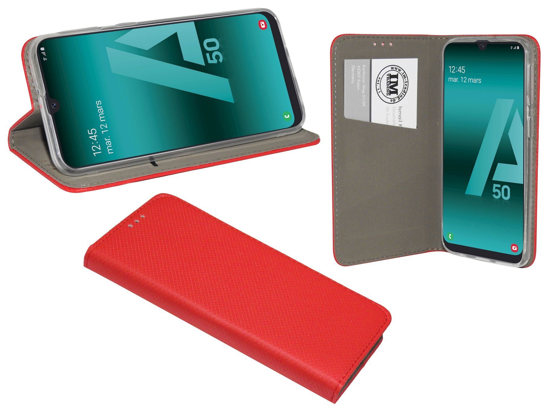 Handytasche Kartenfach Buch mit Hülle Brieftasche A50 Schutzhülle (A505F) Etui SAMSUNG cofi1453 "Smart" Tasche Standfunktion, Handy Rot kompatibel GALAXY mit