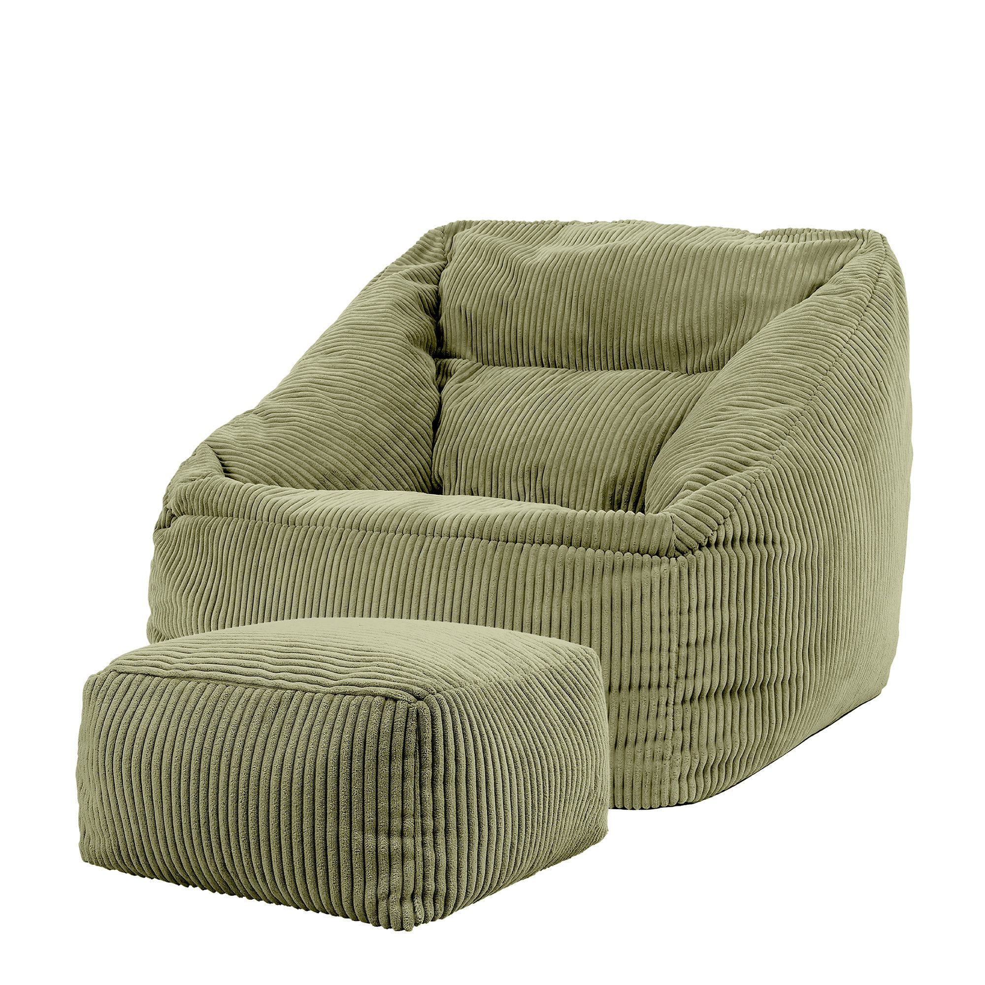 icon Кресла Riesen Кресла aus Cord Flauschig „Natalia" mit Hocker (Spar-Set, 1 x Sitzsack-Sessel, 1 x Fußhocker), Sitzsack XXL, Made in Germany, für Erwachsene & Kinder, für Wohnzimmer