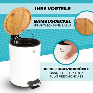 Lubur Kosmetikeimer, 3L - Badmülleimer mit Absenkautomatik - Mülleimer mit Bambusdeckel