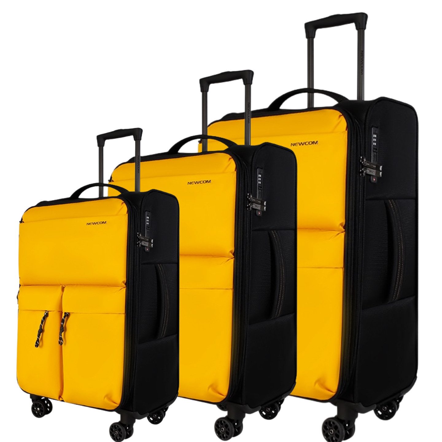 NEWCOM Trolleyset Design Kofferset Stoffkoffer/ Weichschalenkoffer Set, 4 Rollen, (Größen L/M/XS, 3 tlg., Gelb Erweiterbarer Reisekoffer), Super Leicht, Haltbar Weichgepäck