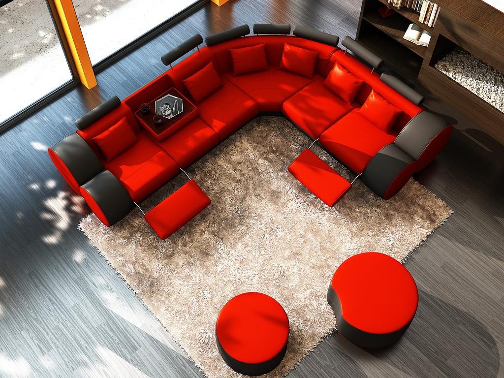Ecksofa Rotes XXL L-Form Sofa – Multifunktions Ledercouch Big Polster