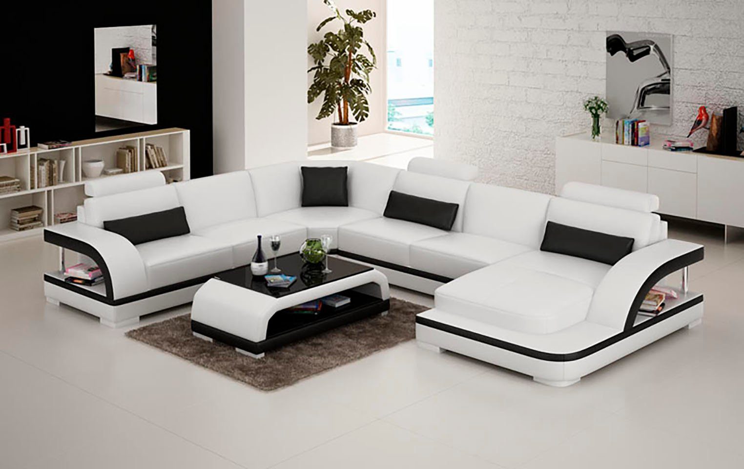 Sofas Couch Ecksofa, Modern JVmoebel Leder Sofa UForm Design Eck Eck Wohnlandschaft