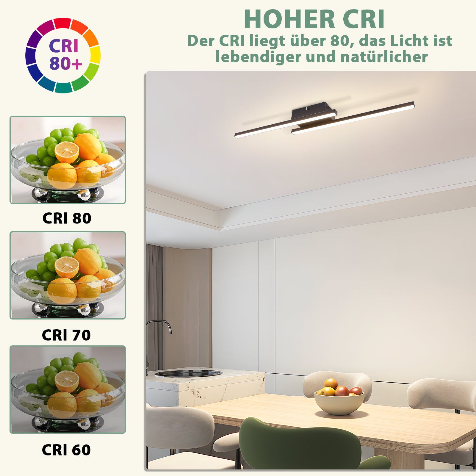 Nettlife LED Deckenleuchte Flur Wohnzimmer Schwarz moderne Kristall Deckenlampe 12/24W, LED fest integriert, ohne Kristalle 12W 61.5*7*4.8cm für Wohnzimmer Flur Schlafzimmer